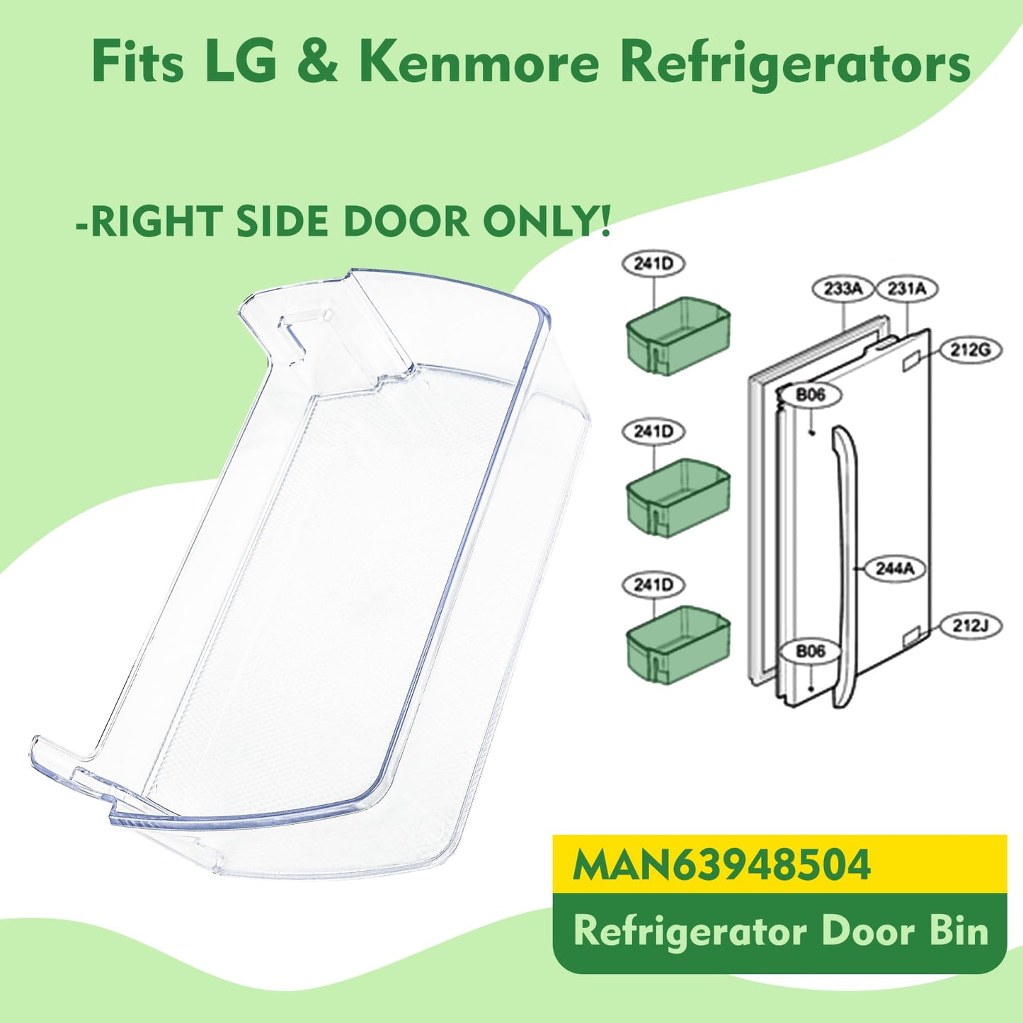 MAN63948504 Door Shelf Bin, Bin Basket Shelf Compatible with l-g LFXC22526D, LMXS28626D, LFCS27596S, etc, Part Number: 4976934, AP7176180, PS16662677, EAP16662677