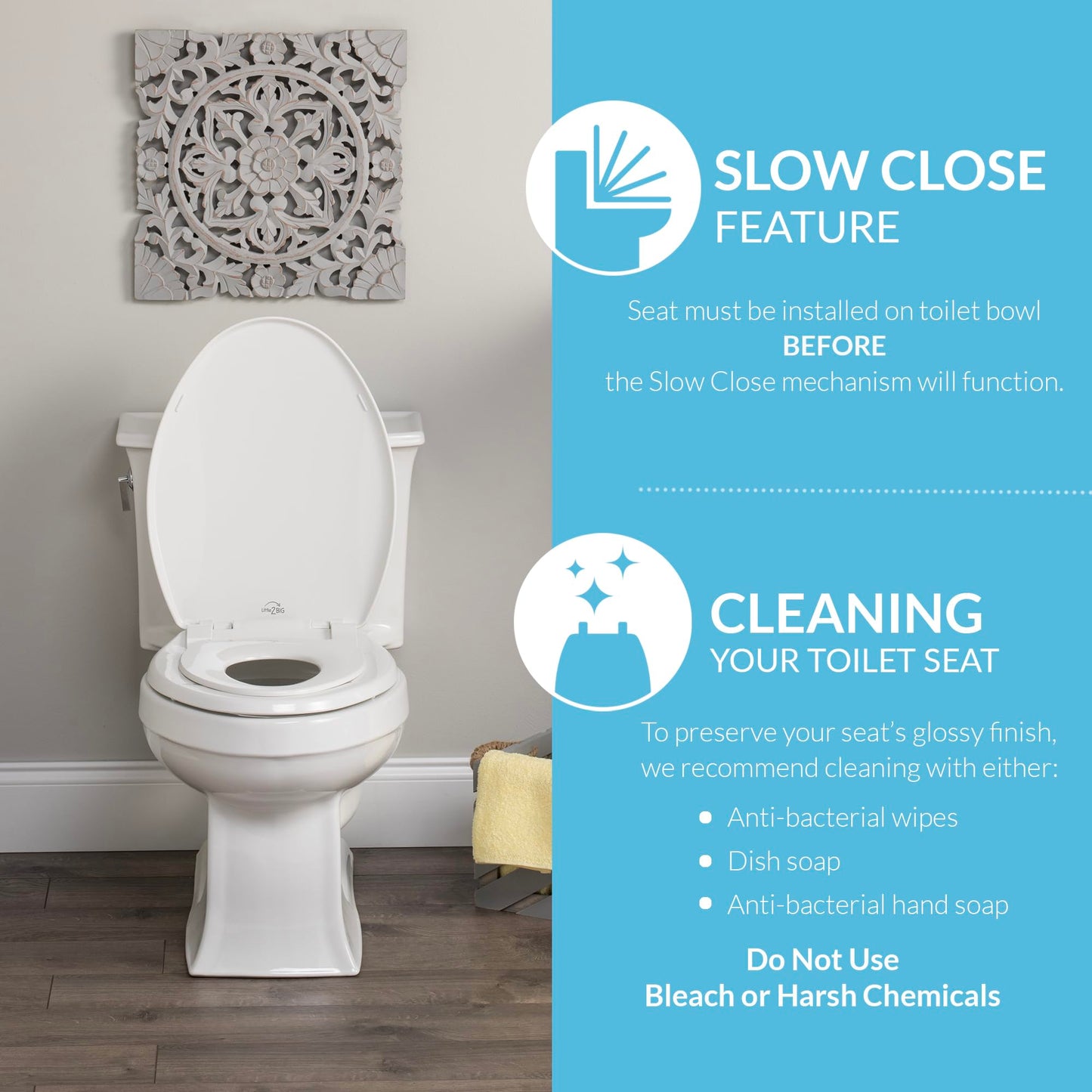 Little2Big Toilet Seat with Built-In Potty Training Seat, Slow Close, Durable Plastic, Made in USA, ROUND, White