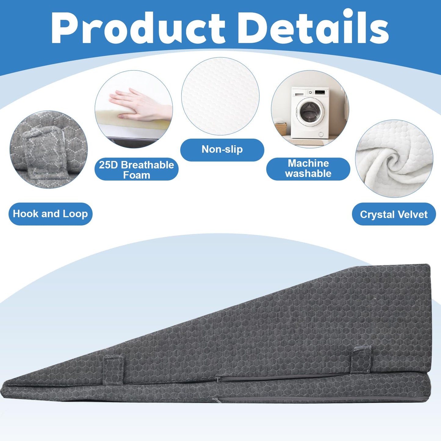 odesoy Leg Elevation Pillow Wedge for After Surgery - Adjustable Knee & Ankle Support, Post Surgery Recovery, Swelling Relief and Blood Circulation, Crystal Velvet Cover, High-Density Foam
