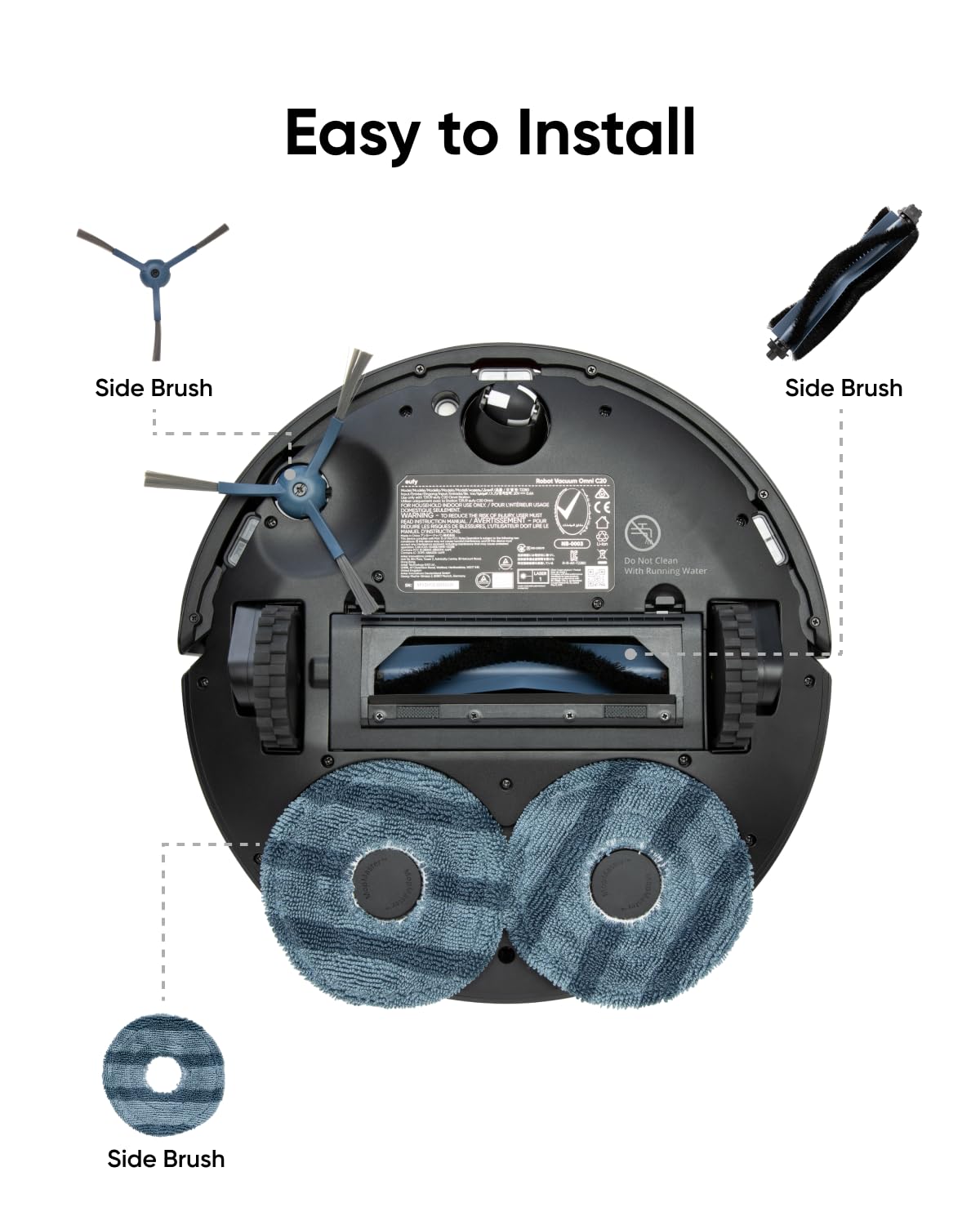 eufy Official Accessory Kit for Robot Vacuum Omni C20, 2 Side Brushes, 2 Washable Filters, 1 Rolling Brush, 1 Brush Guard, 2 Mop Pads
