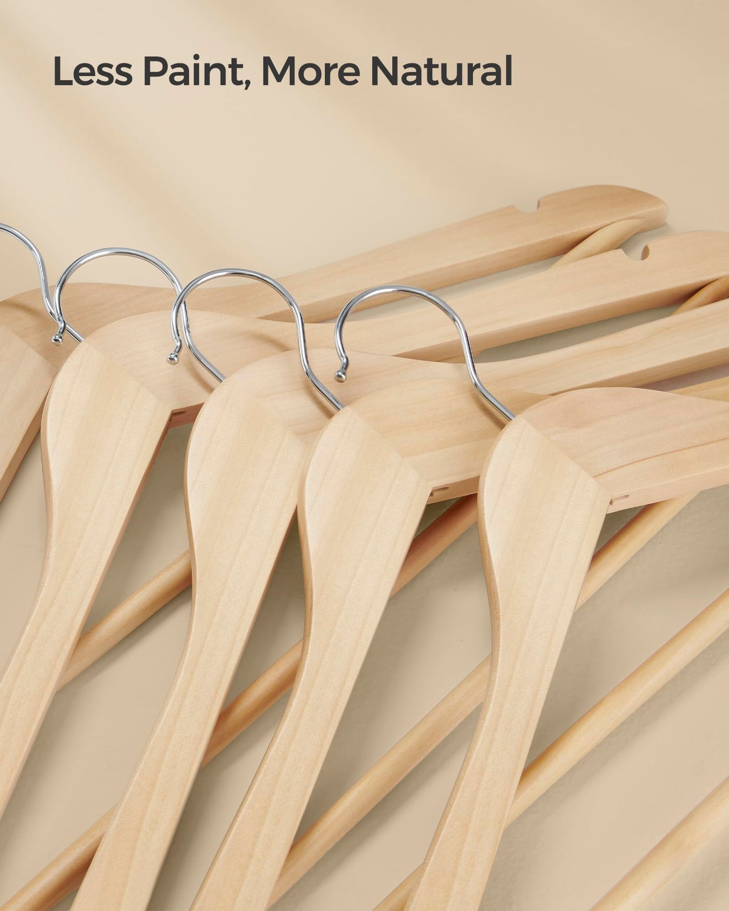SONGMICS Wooden Hangers, Pack of 24, Coat Hangers, Non-Slip, Pants Bar, 360° Swivel Hooks, for Jackets, Shirts, Coats, Natural Wood UCRW010N24
