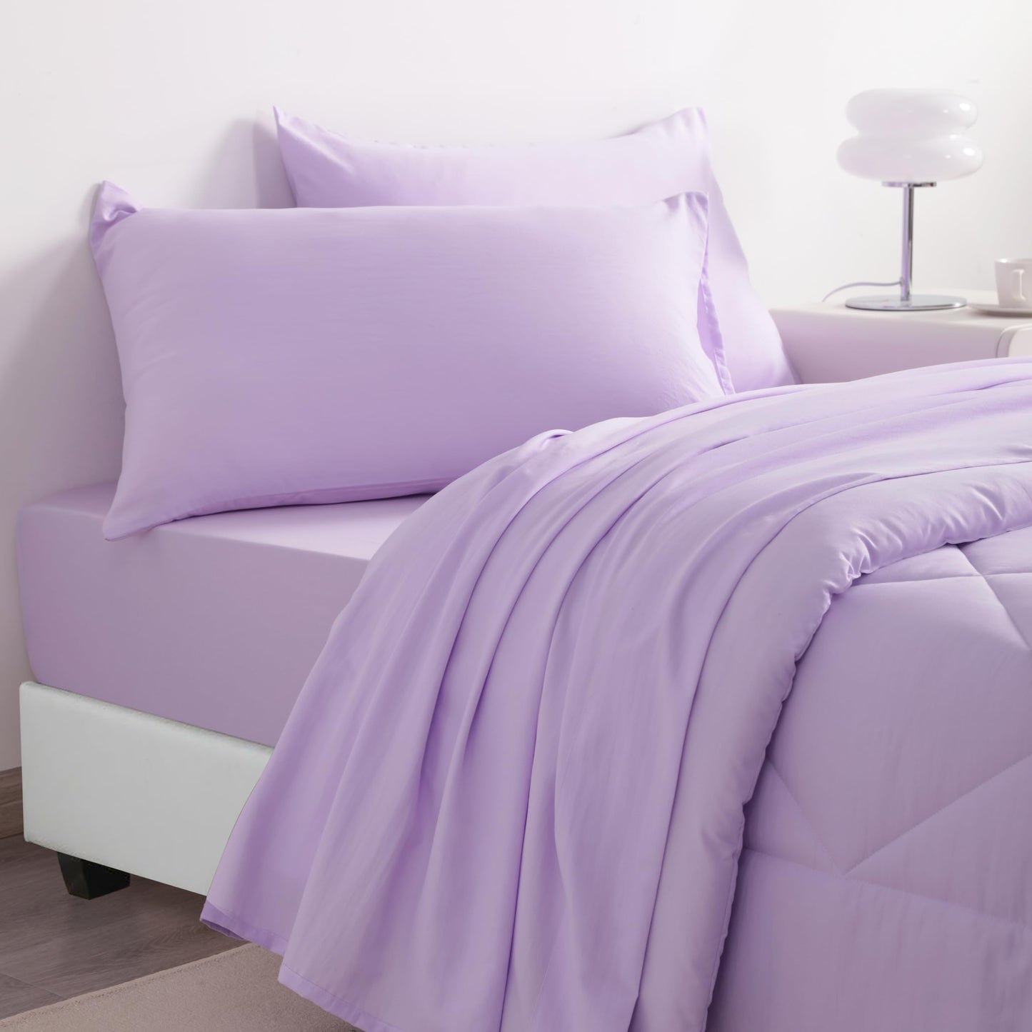 NTBAY Twin Comforter Set with Sheets, 5 Pieces Soft and Breathable Twin Bedding Set, Twin Bed in a Bag, Down Alternative Comforter Set Solid Color All Season, Kids Bedding Set, Light Purple