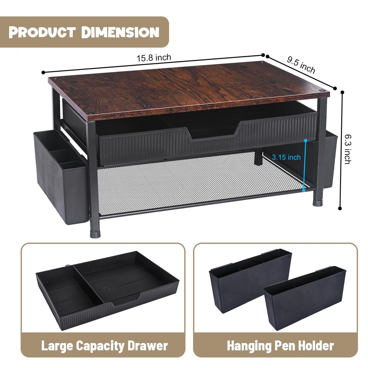 Gugsey Printer Stand for Desk, Desk Organizer with Storage, Desktop Printer Table for Home Office, Multi-Purpose Shelves for Home Printer, Fax Machine, Scanner, Die-Cut Machine (Brown)