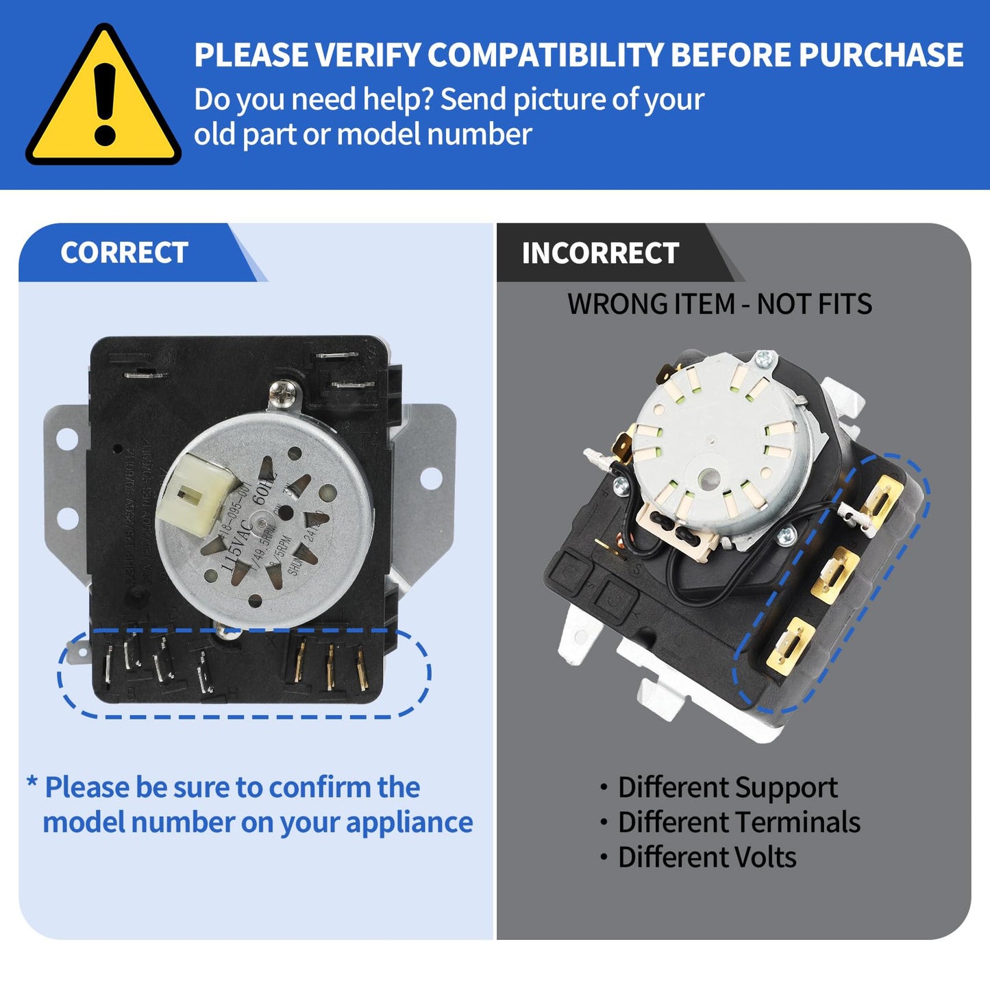 W10642928 C WPW10642928 Dryer Timer Compatible with Maytag Dryer Timer MGDX655DW0 MGDX655DW2 MEDX655DW0 MEDX655DW1 MGDX500BW1 MGDX500BW2 MGDX655DW1 115VAC 60Hz, Replacement 418-098-20-B5 4448993