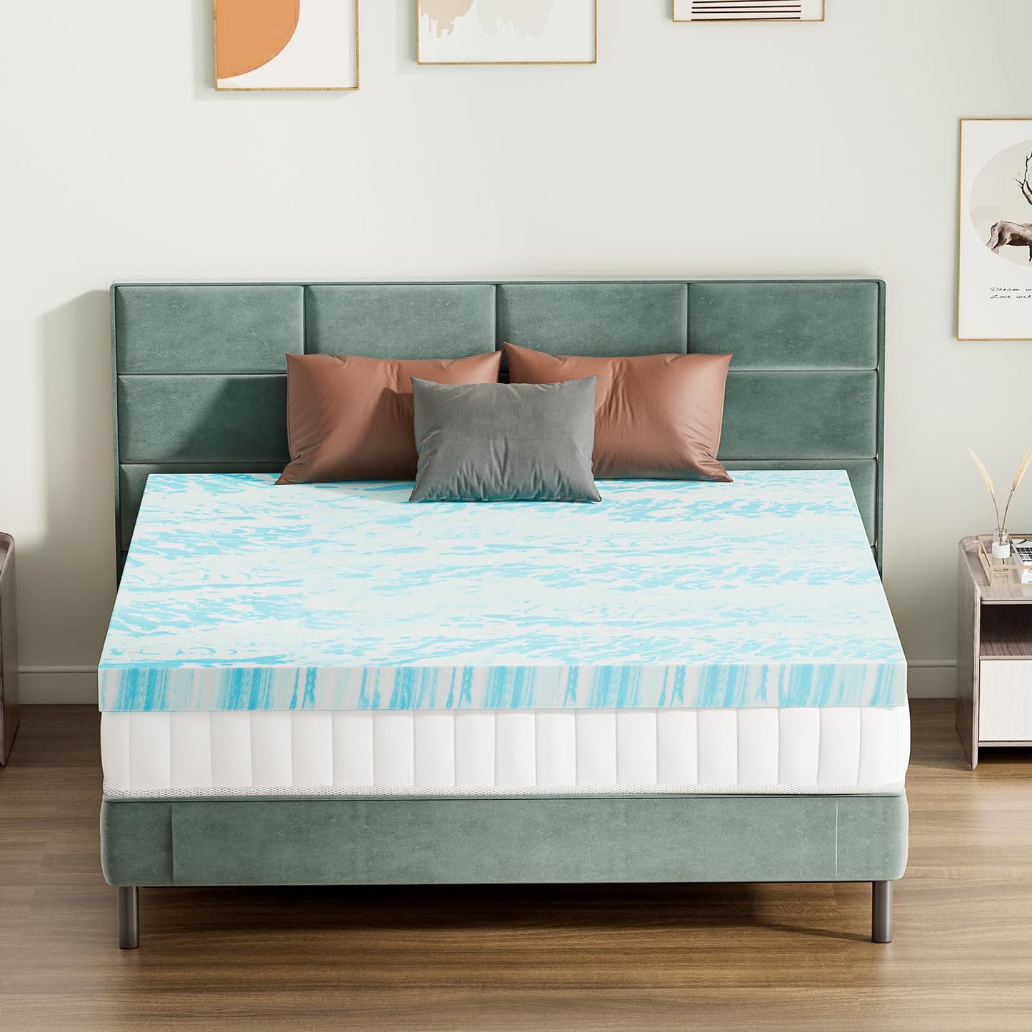 Sweetcrispy Mattress Topper Queen, Memory Foam 3 Inch Thick Gel Infused Cooling Toppers Pad for Queen Size Bed, Sleeper Sofa, RV, Camper, CertiPUR US, Breathable