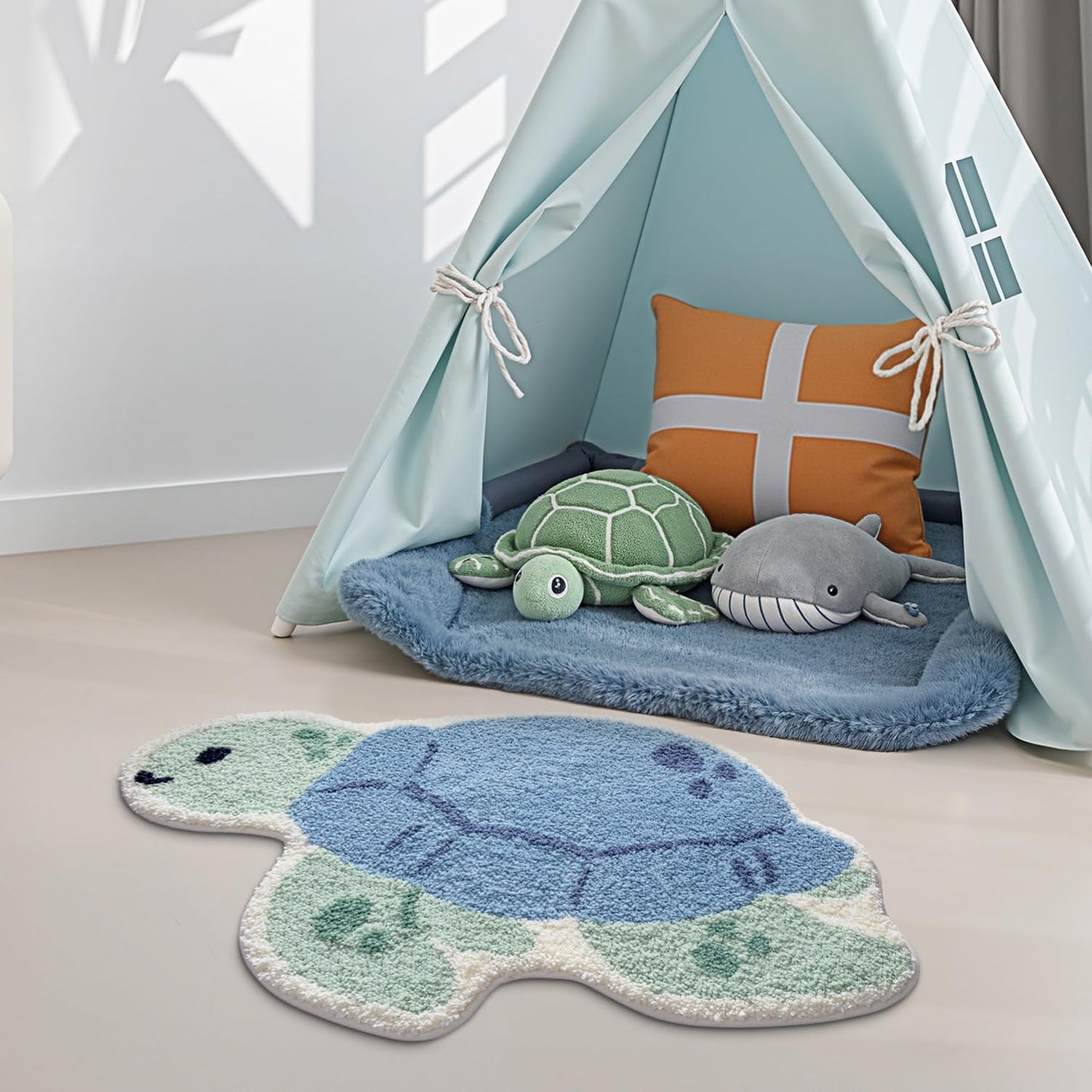 LUMI Cute Animal Bathroom Rugs, Plush Absorbent Bath Mats for Bathroom, Non-Slip Backing Washable Bath Mat, Ideal for Shower Sink Bathtub Room Decor, 20"x33", Blue Sea Turtle