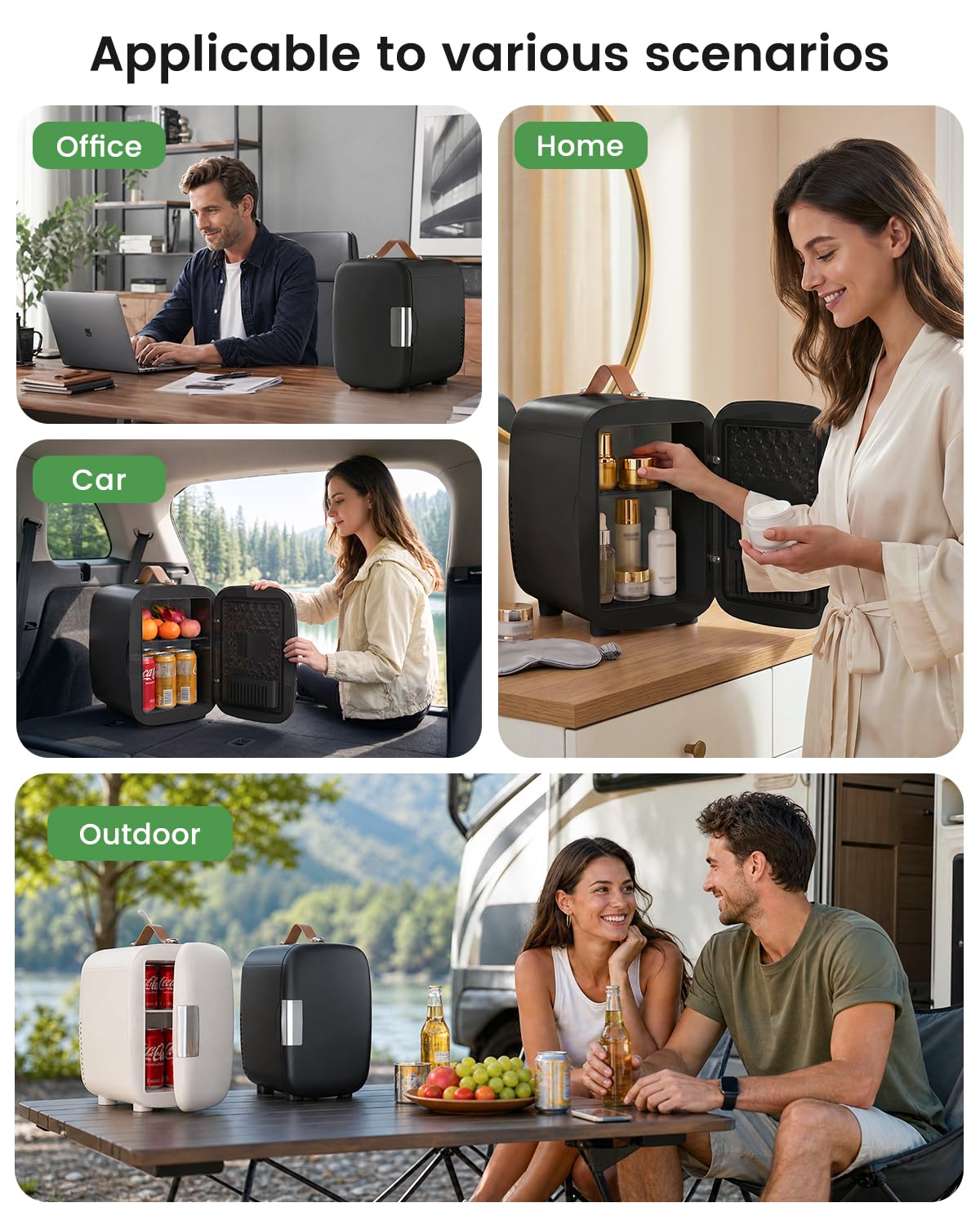 FANSEXPERT Cosmetic Fridge, Portable Mini Fridge for Skincare Food Drinks, 4L/6 Can Electric Plug In Cooler & Warmer, AC/DC Skincare Refrigerator for Bedroom Office Car Dorm (Black)