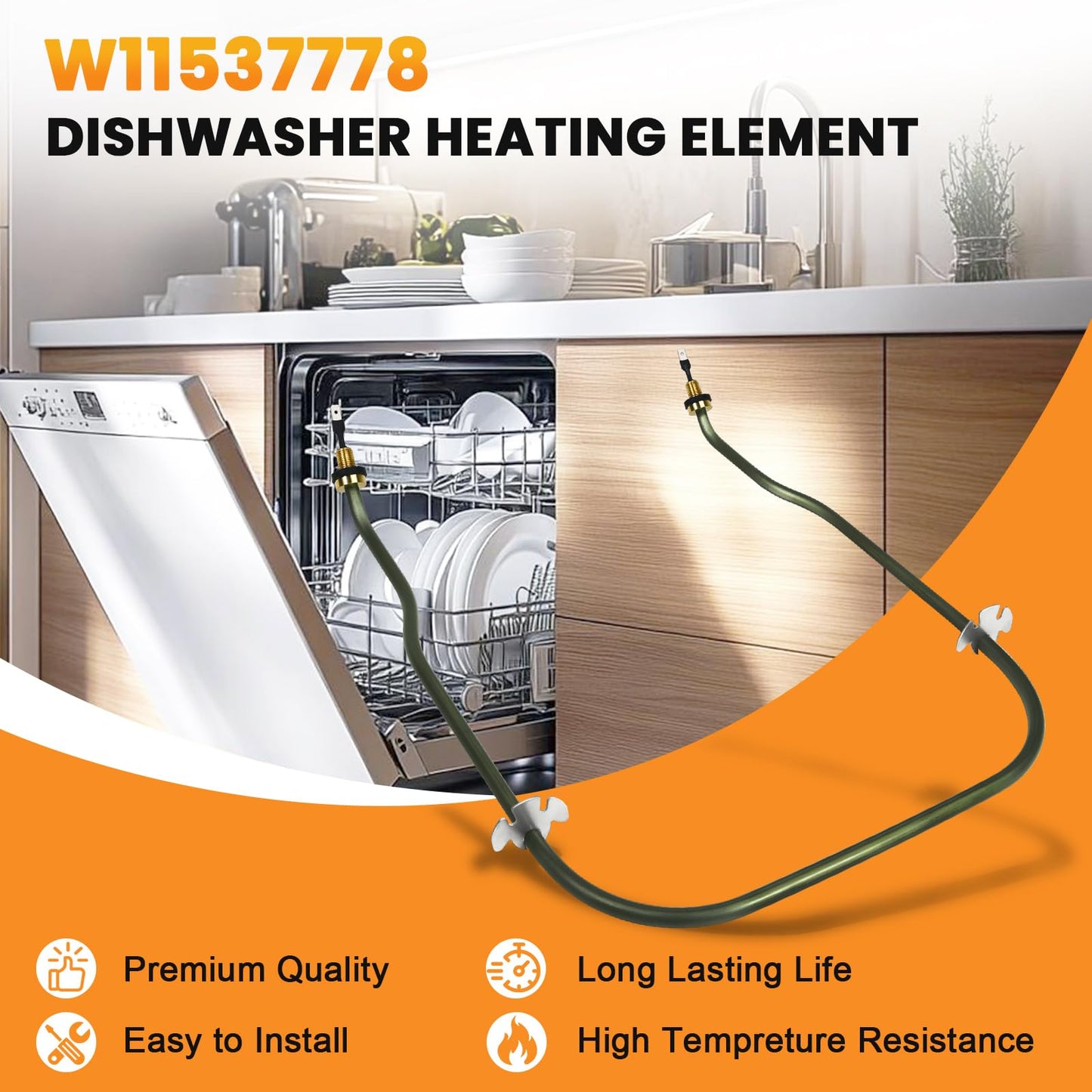 W11537778 Dishwasher Heating Element with W11538351 Terminal Nuts Replace W11537778 W11412298 W11536143 W11536777 W11537777 AP7014587 Compatible with Kenmore Jenn-Air KitchenAid Maytag Whirlpool