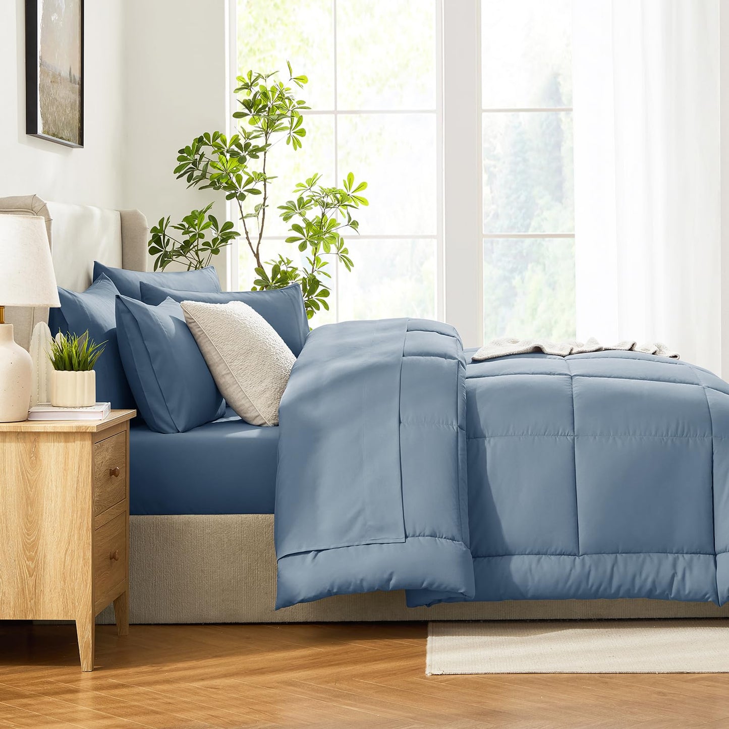 CozyLux Twin Comforter Set with Sheets Dusty Blue, 5 Pieces Bed in a Bag, Grayish Blue Comforter Twin Size, All Season Bedding Set with Stitch Quilted Comforter, Flat Sheet, Fitted Sheet, Pillowcases