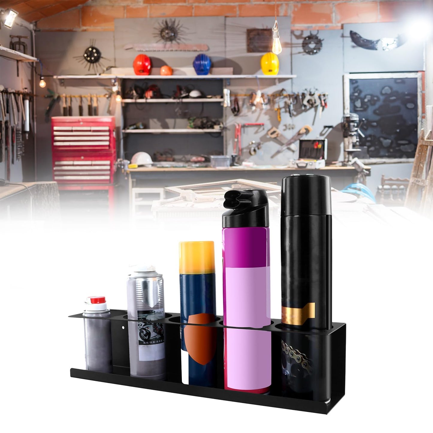 QWORK Heavy-Duty Aerosol Spray Can Holder Rack Organizer, Steel, Powder-Coated, Holds 20 Cans, 4 Pcs, Multipurpose Wall, Toolbox, Cart Mount, No Assembly Required