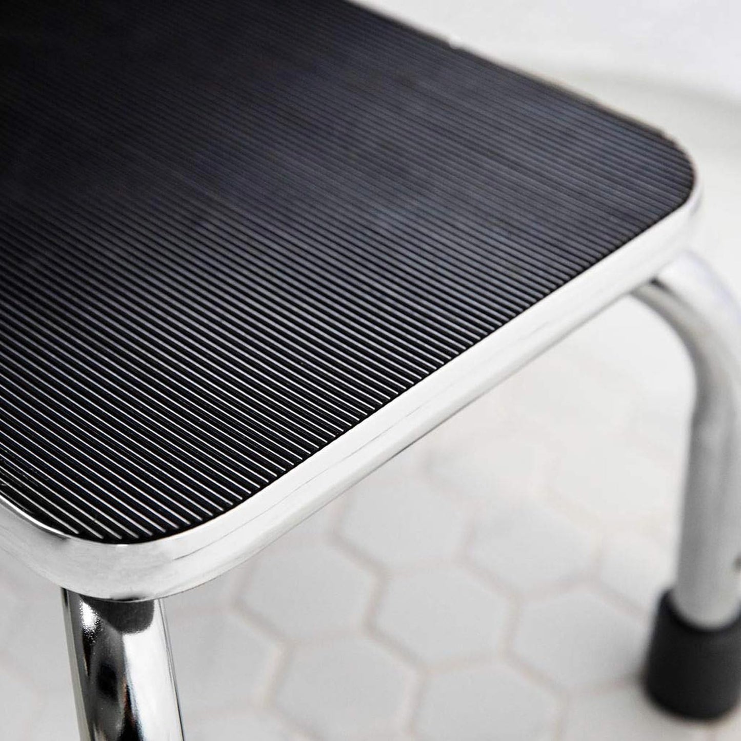 DMI Step Stool with Handle and Non Skid Rubber Platform, Lightweight and Sturdy Stool for Seniors, Adults and Children, Holds up to 300 Pounds with 9.5 Inch Step Up, 17.3"D x 12.3"W x 34"H, Chrome