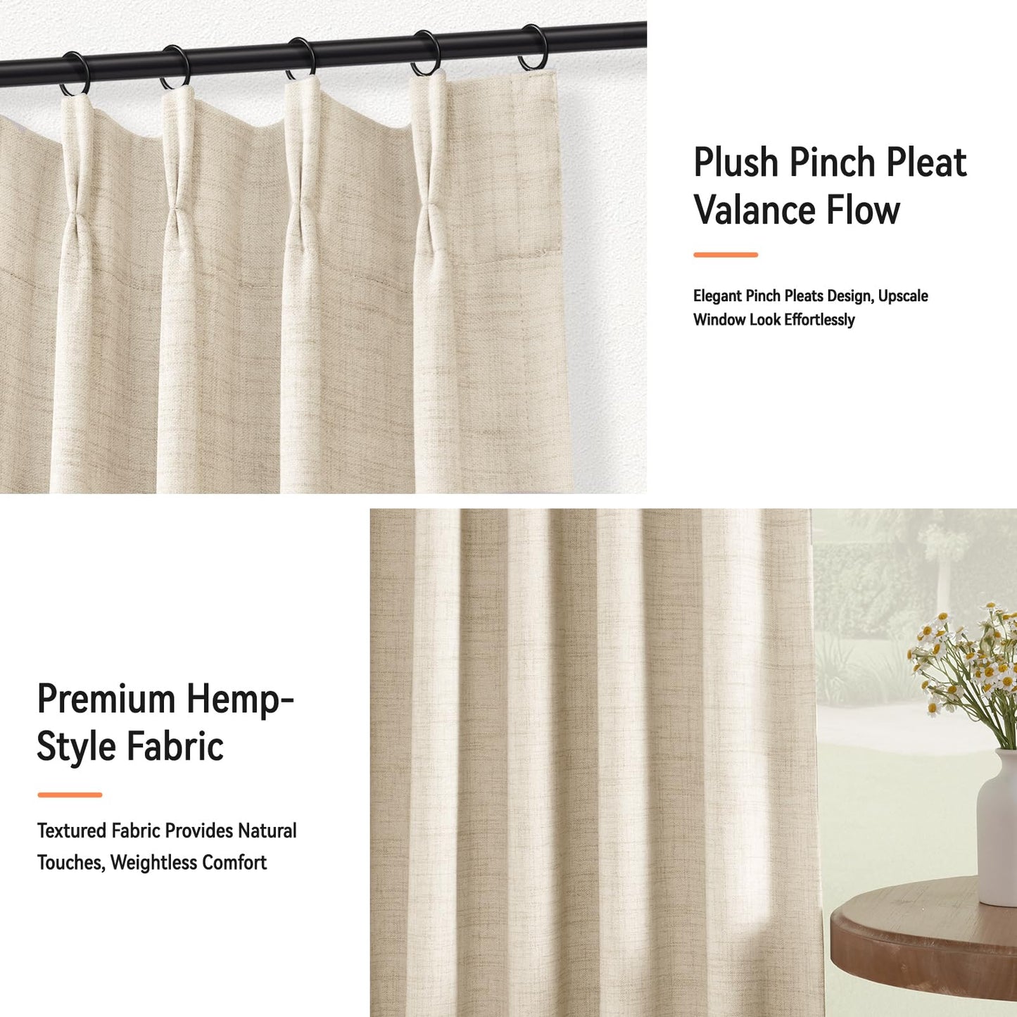 100% Blackout Shield Linen Look Textured Pinch Pleated Curtains Blackout Drapes 84 Inch Long 2 Panels Set, Cream Blackout Curtains for Bedroom & Living Room, 40" W x 84" L
