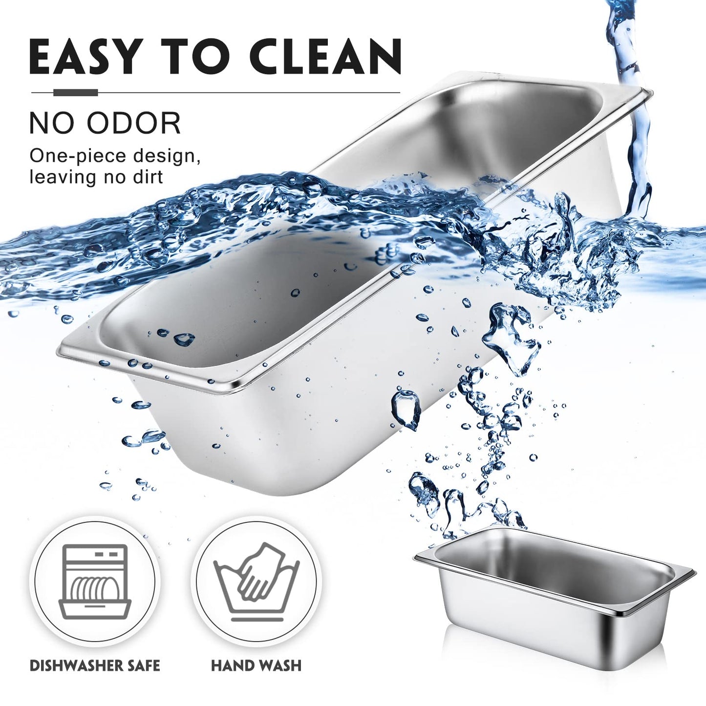 10 Pack Hotel Pans Stainless Steel Steam Table Pan 1/3 Size, 0.8 mm Thick Anti Jam Warming Pans for Food Warmer Restaurant Catering Supplies, 12.8 x 6.9 Inch(4 Inch Deep,Standard)