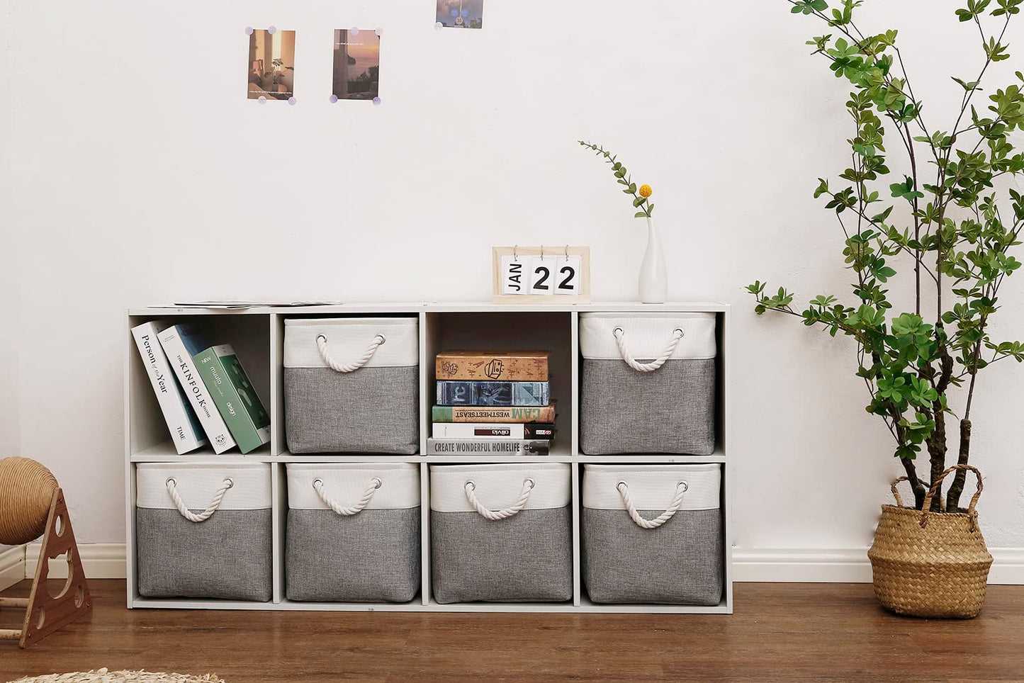 BOFUGA Cube Storage Bins, 6 Pack Collapsible Fabric Storage Cubes, 11 Inch Cube Organizer Bins with Handles (White/Gray)
