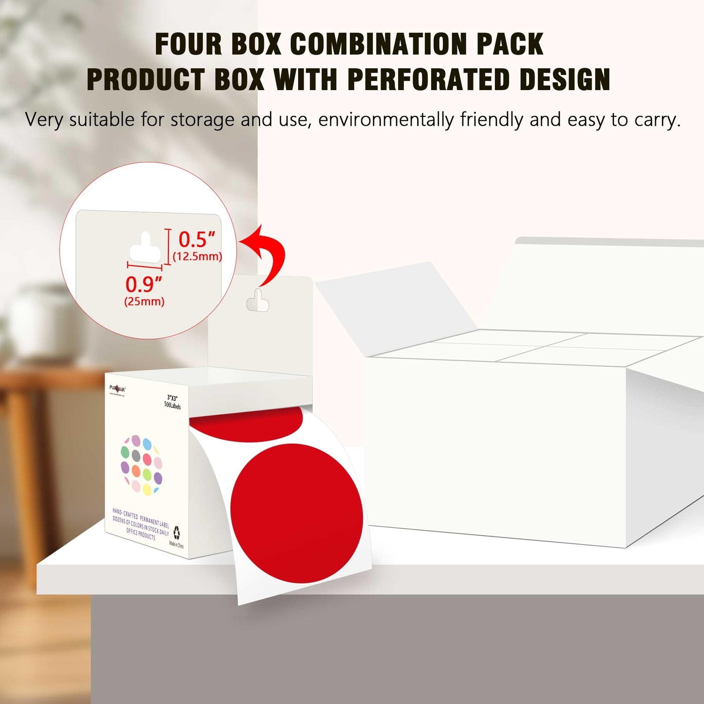 PARLAIM 3”Color Coding Labels Stickers,4Rolls/2000per Dispenser Box Round Adhesive Circle Dot Stickers for Inventory Office Home (Red)