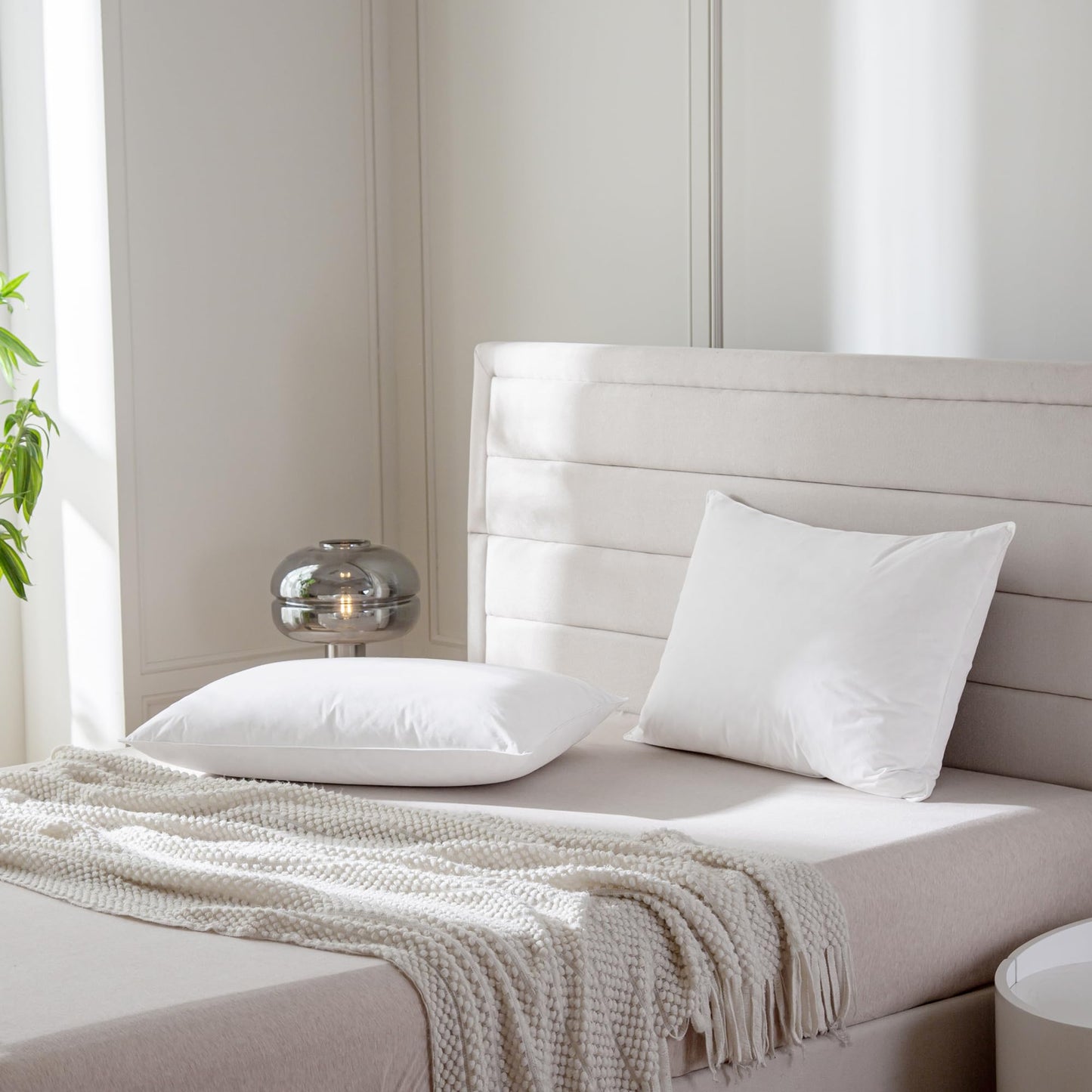 AIKOFUL Luxury Feathers Down Pillows Queen Size Set of 2, Hotel Quality Fluffy Bed Pillows, Soft Pillows for Sleeping, Organic Cotton Cover(20x28”, Pack of 2)