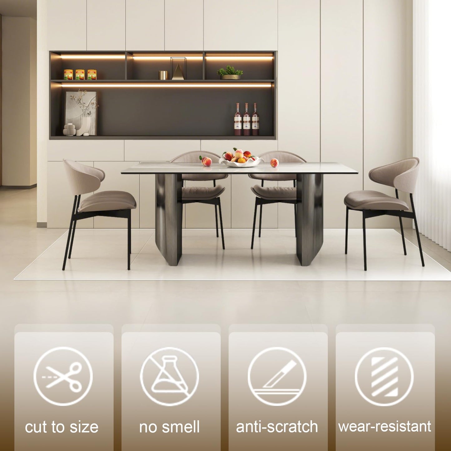4 x 5 ft Clear Area Rug, 51" x 63" Plastic Office Floor Mat, 60 mil Thick Vinyl Plastic Carpet for Hardwood Floors, Transparent Runner for Dinning Room, Living Room, Entryway Kitchen Hallway