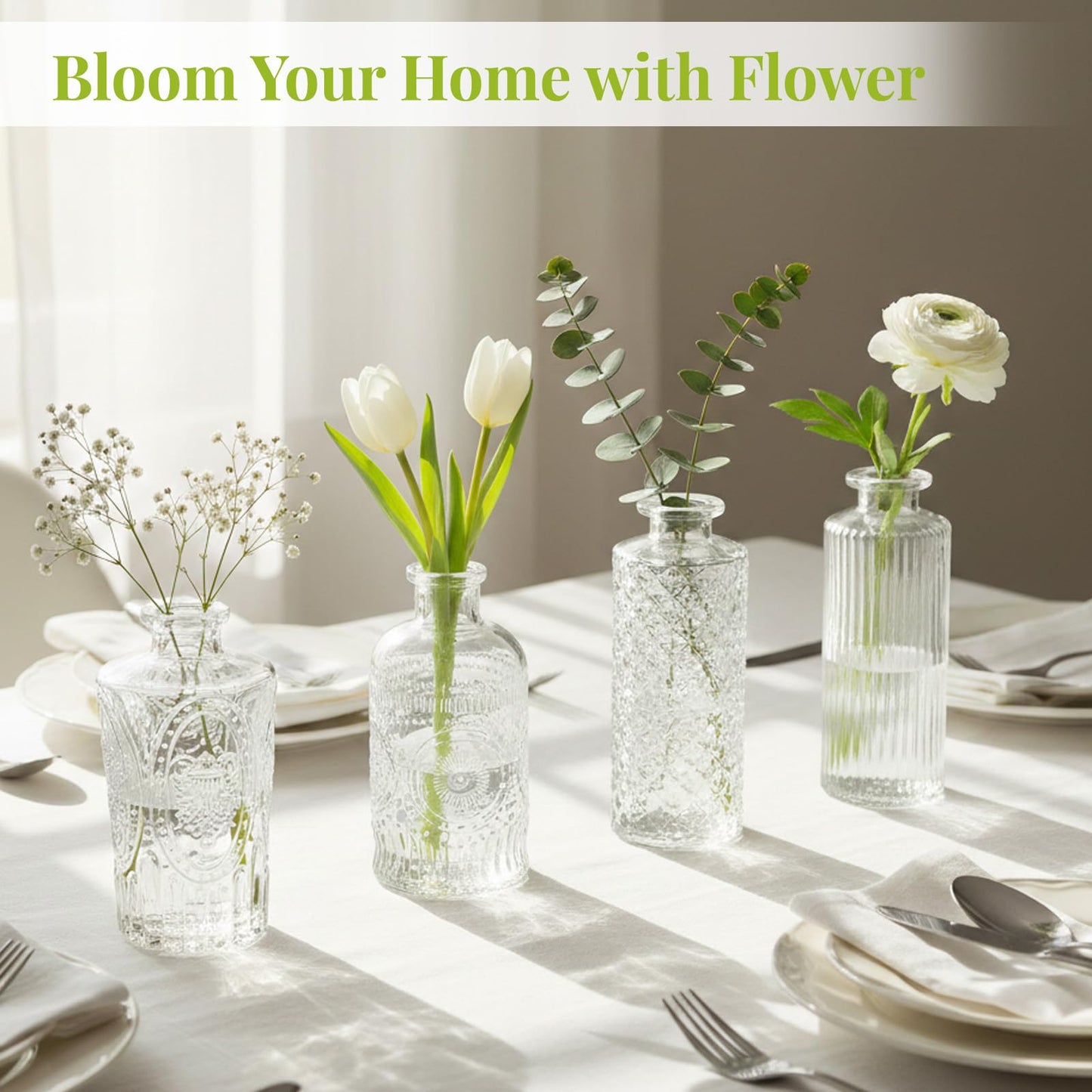 24 Pack Glass Bud Vase in Bulk - BEAHOT Clear Flower Vases for Wedding Decorations, Mini Vase for Centerpiece Table Decorations, Small Boho Vase for Home, Wedding Decor, Mother's Day, Party, Office