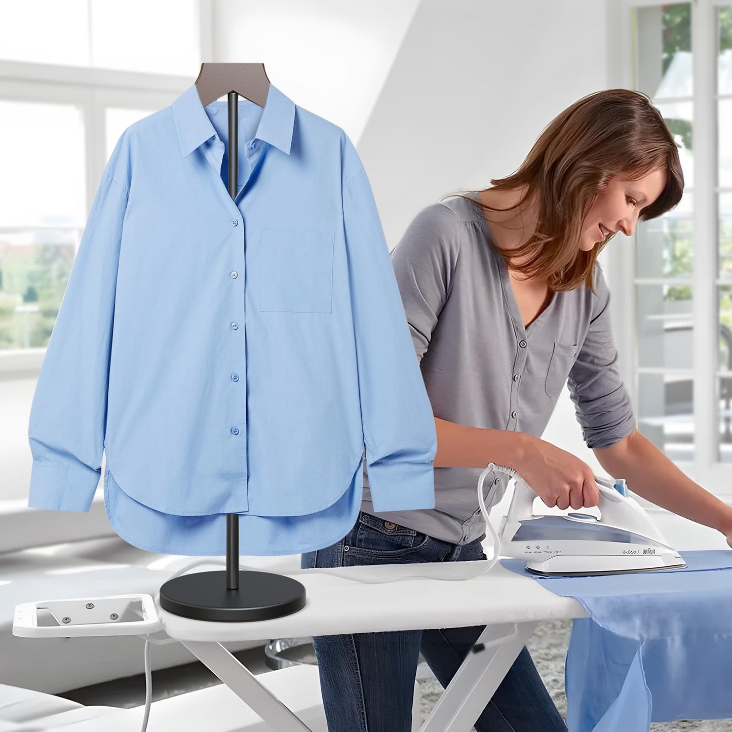 OLV 4 Pack Shirt Display Stand, 18-34 Inch Height Adjustable Mannequin Torso Stand Dress Form for Vendors Shop, T Shirt Display Jacket Coat Hanger Steaming Clothes Holder, Brown