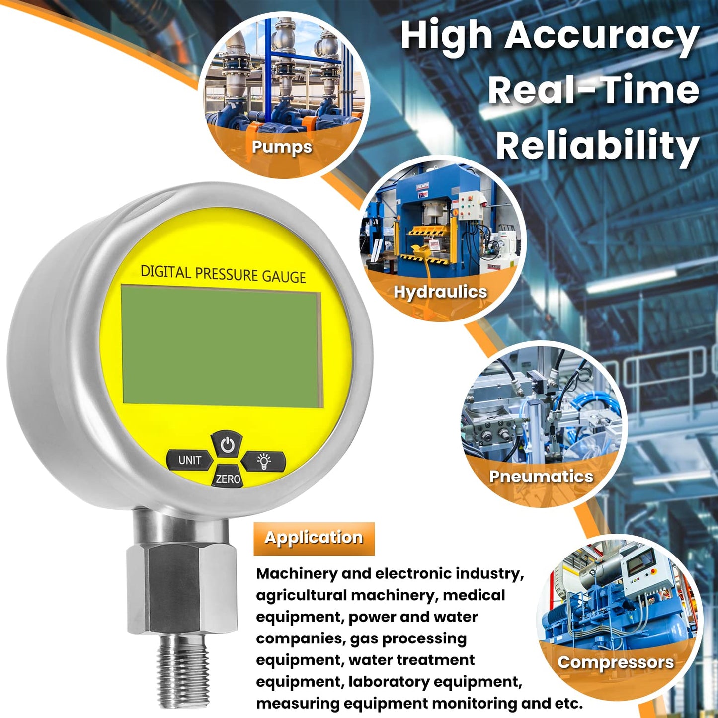 10000PSI Digital Hydraulic Pressure Test Coupling Kit Pressure Gauge Manometer Tester for USA Brand Excavator 1 Gauge 1 Hose 2 Couplings Black Silicone Protector 1/4 Inch NPT Connector 700BAR/70Mpa