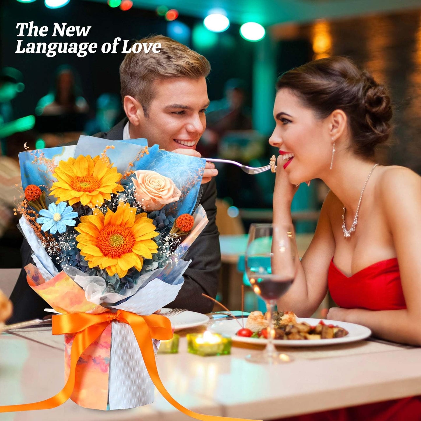 Jtoder Forever Flowers for Delivery, Preserved Sunflower Bouquets, Long Lasting Roses, Eternal Flower Bouquet with Gifts Box for Mother Wife Girlfriend on Festivals Birthday Anniversary (Blue)