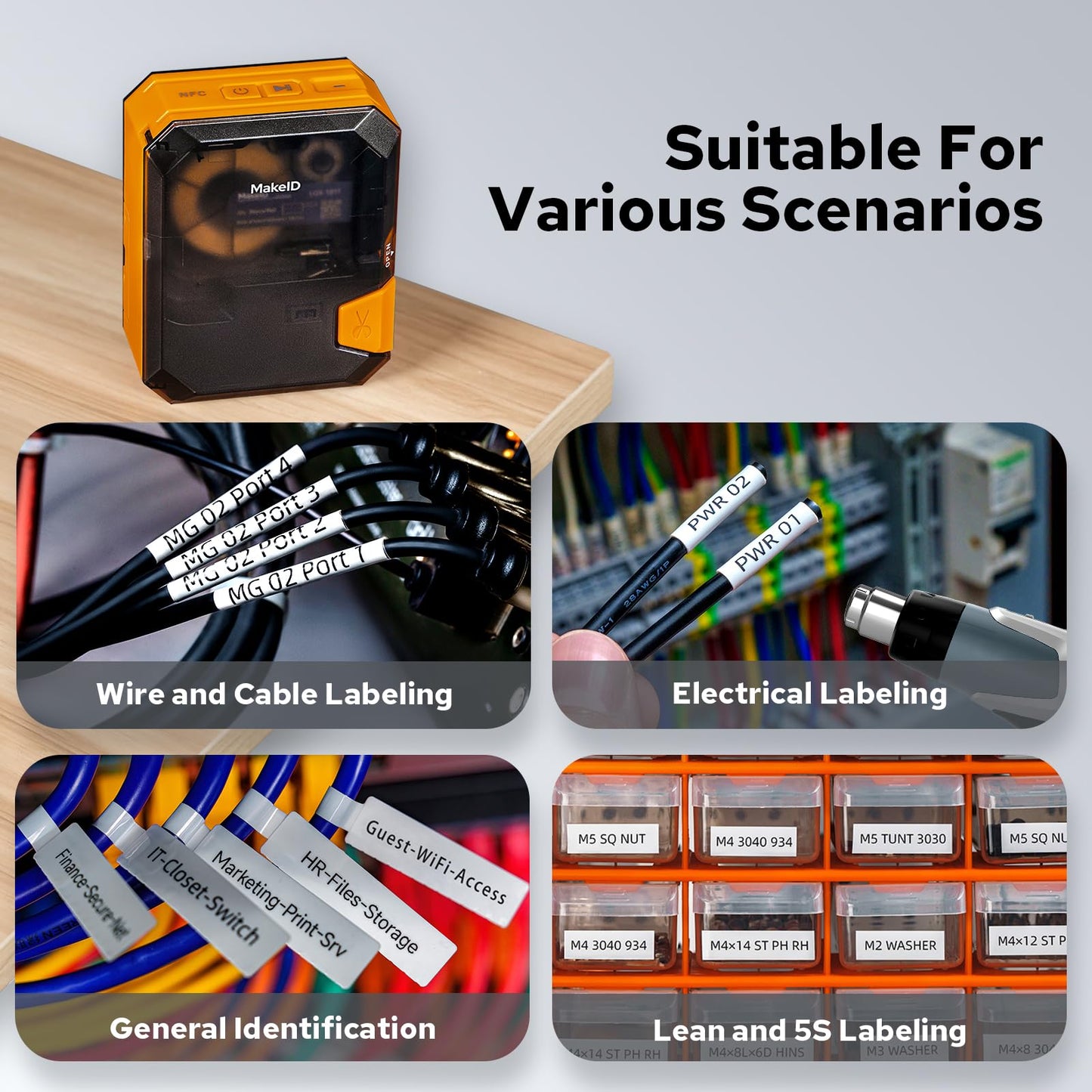 Makeid P31 Industrial Label Maker, Thermal Transfer Label Printer Portable Bluetooth Labeler with 0.71" W x 26.24ft L Label, Wire and Cable Labeling Machine for Job Sites, Fast Creat and Print Label