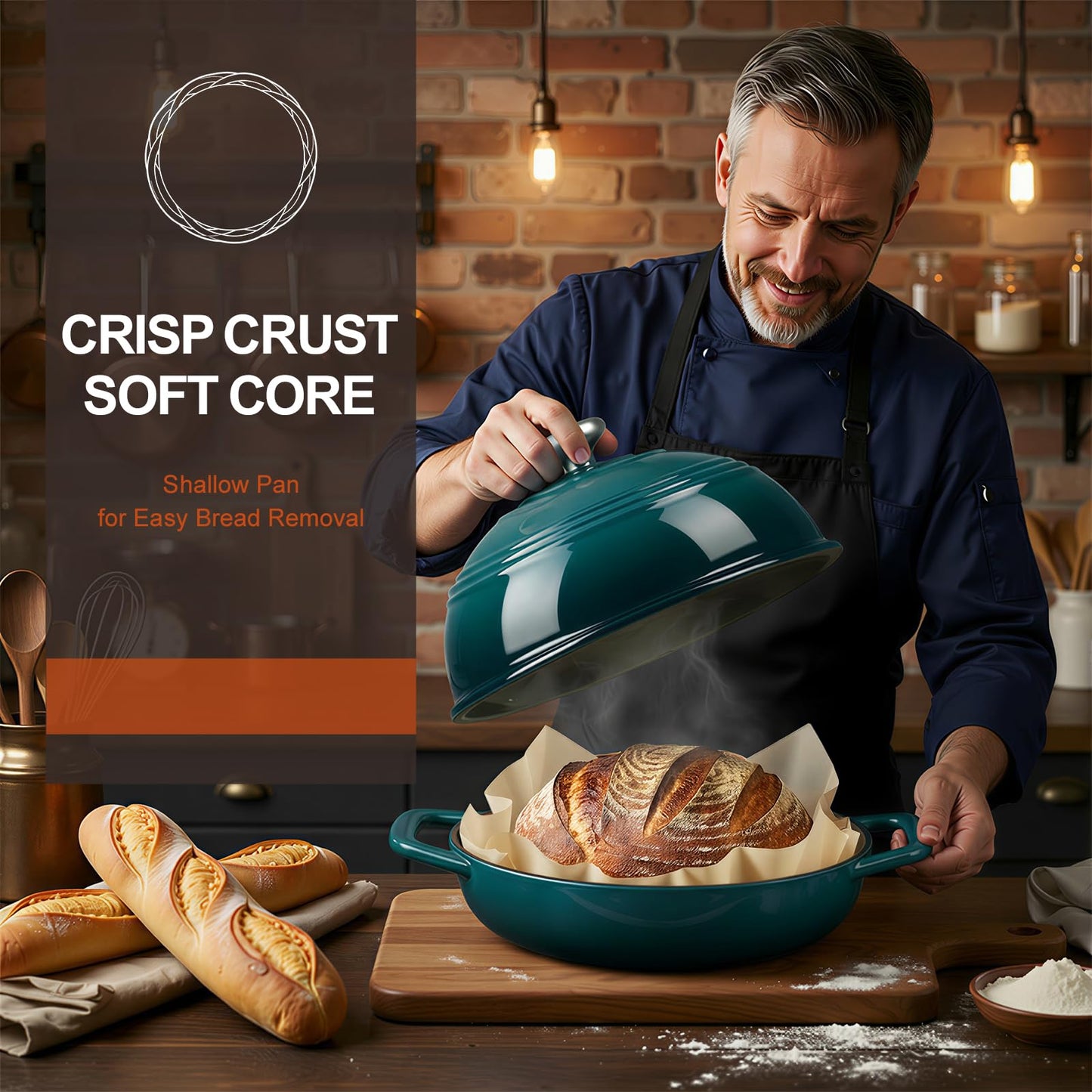 Overmont Enameled Cast Iron Bread Oven - 6QT Bread Dutch Oven for Sourdough Baking - Bread Pot with Dome Lid Cotton Potholders & Cookbook - Multi-Functional Bread Pan For Baking Frying Roasting