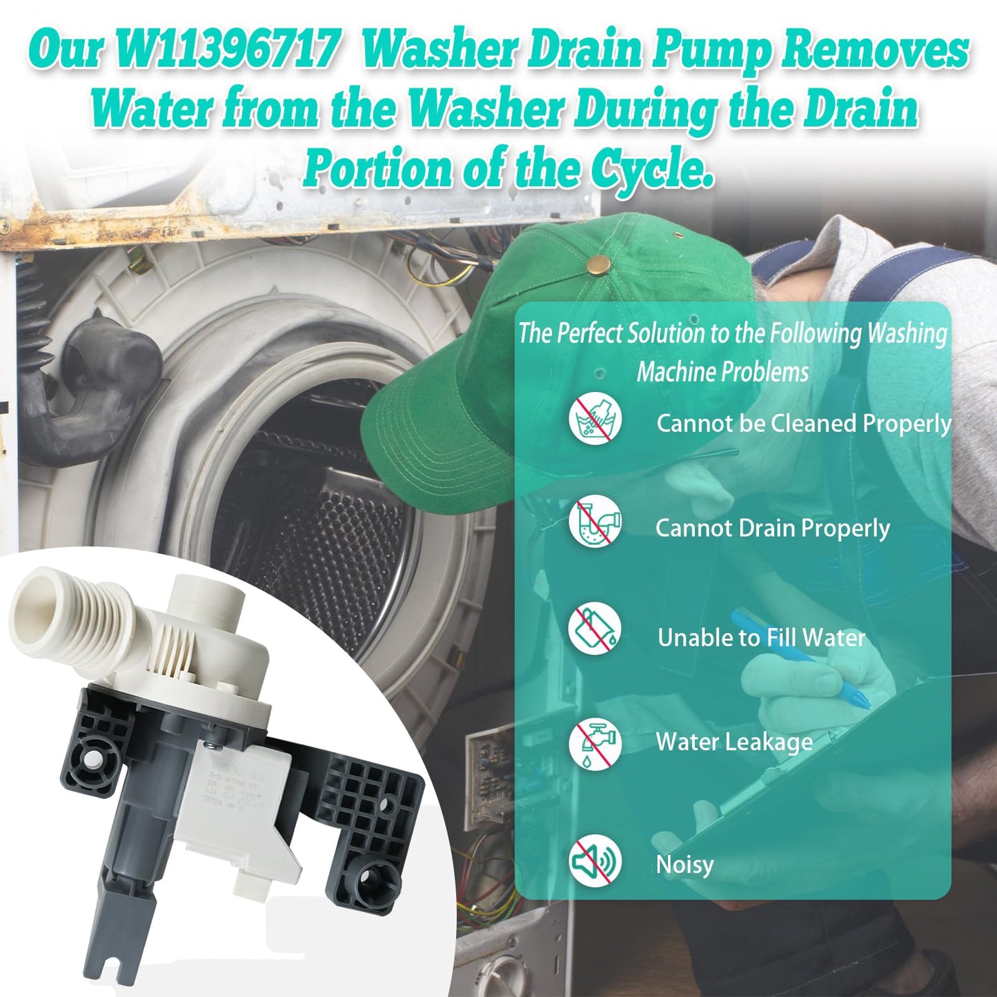 W11396717 W11263349 Washer Drain Pump, Compatible with Whirlpool Kenmore Maytag etc.Washing Machine Water Drain Pump. Replace 4960510 AP6974116 PS12731177 EAP12731177