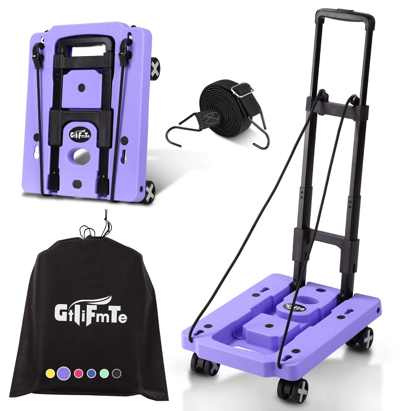 Folding Hand Truck Lightweight Hand Truck Dolly Foldable,Luggage cart with 4 Rotate Wheels, Utility Cart with Adjustable Handle,Collapsible Dolly for Moving