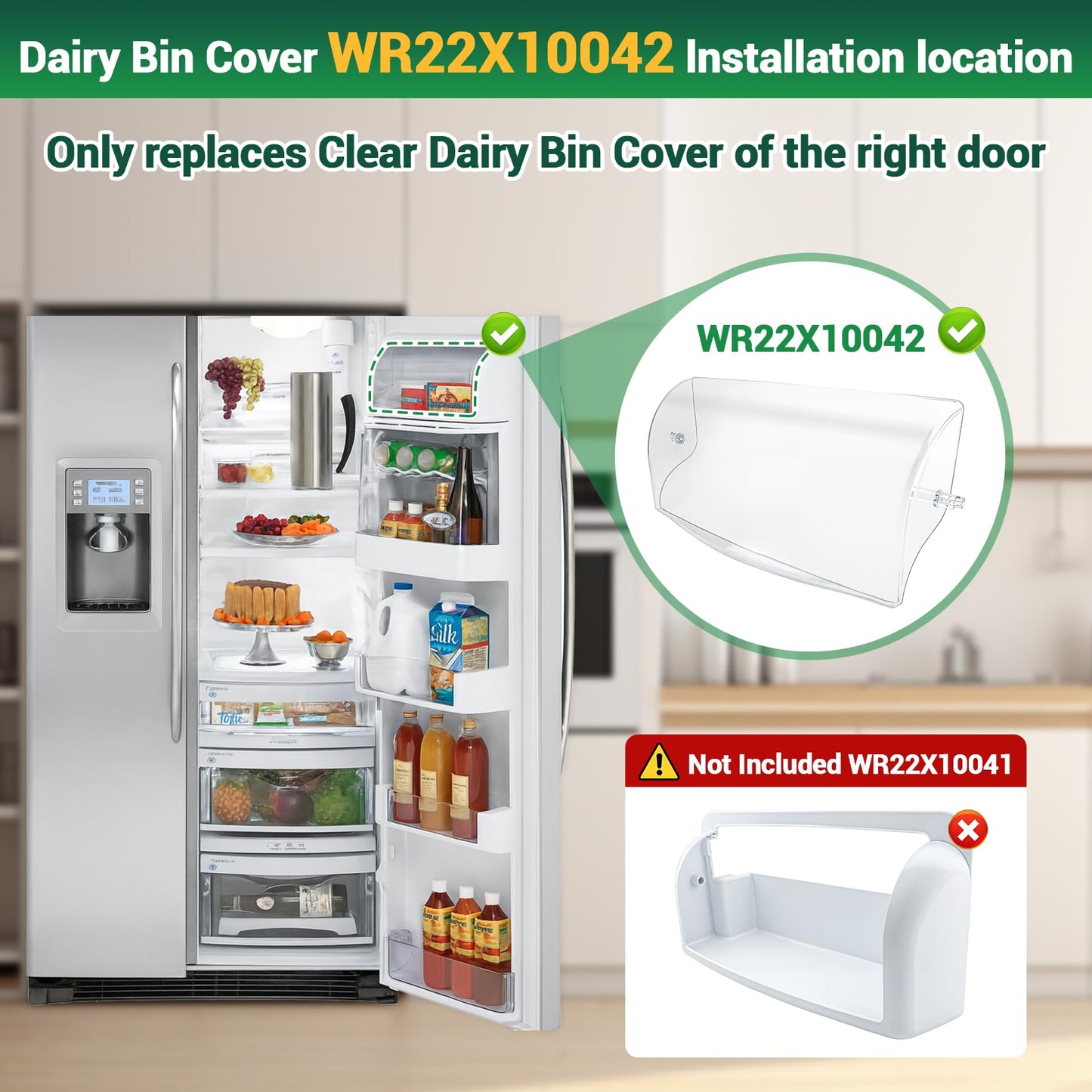 WR22X10042 Refrigerator Dairy Door Compatible with GE Refrigerator PSHS6PGZBESS, PSE25KSHBHSS, PSHS6RGXBDSS, PSC23SGRBSS etc. Dairy Bin Cover Replaces 1092358 PS783785 EAP783785 AP3204262 PD00040054