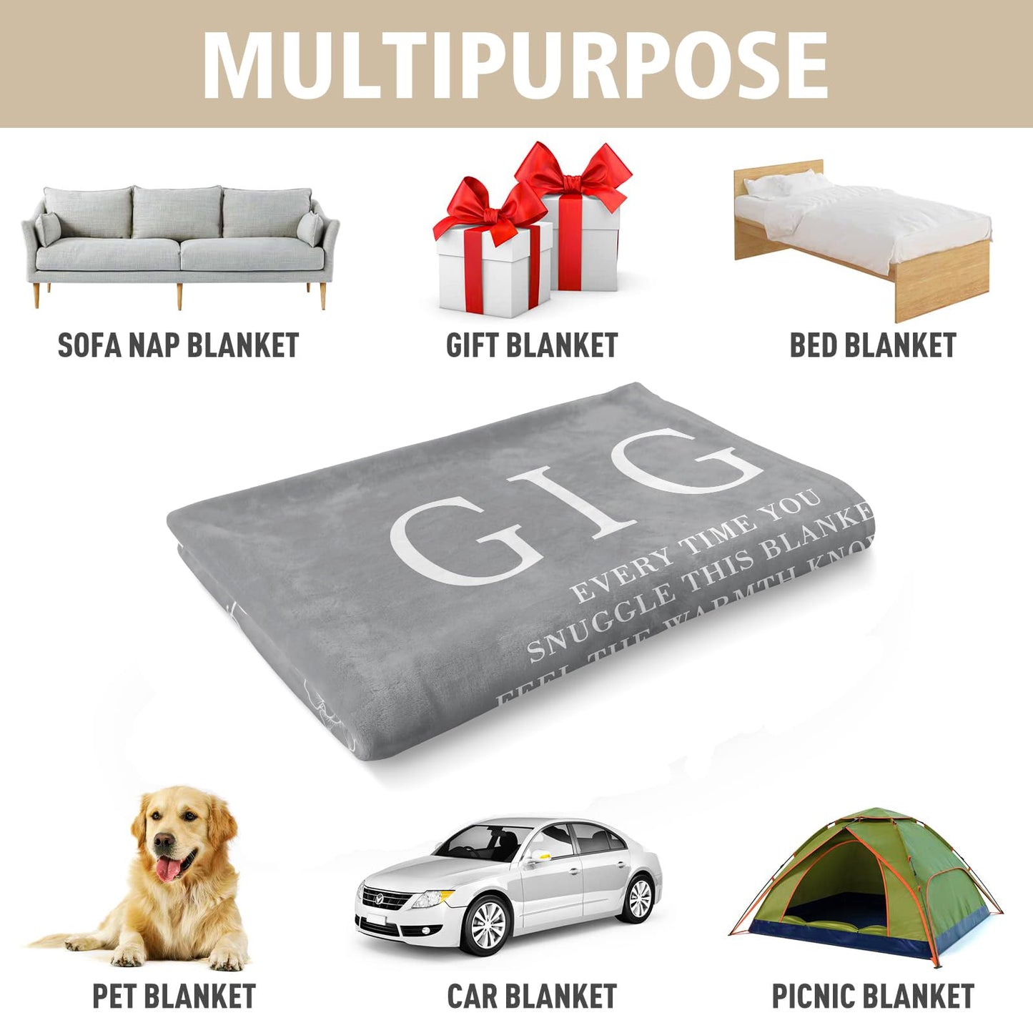 GiltGlimmer Gigi Gifts for Grandma, Gifts for Gigi Blanket, Grandma Birthday Gift from Grandkids, to My Gigi Throw Blanket 50" x 60"