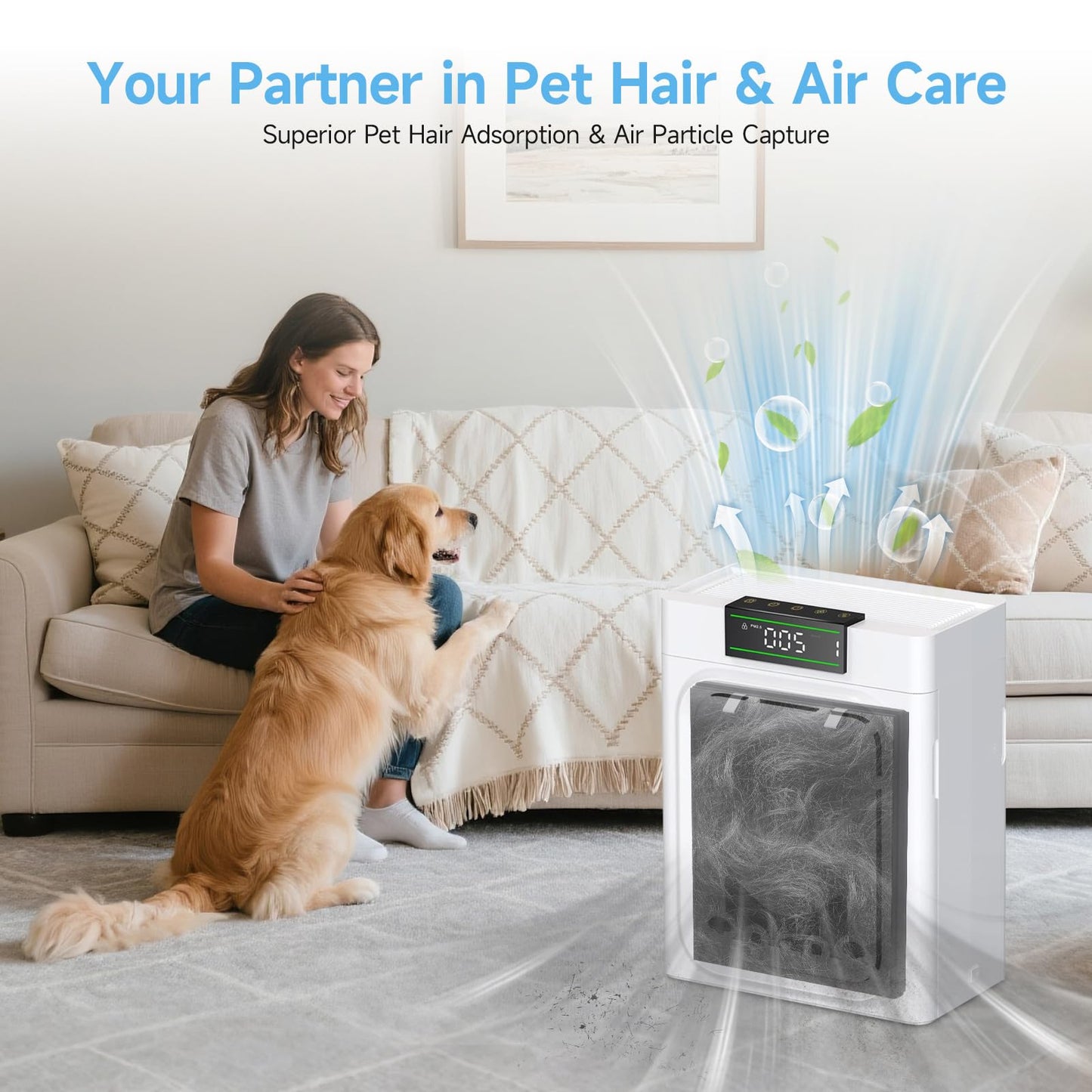 PP02 Replacement Filter Compatible with oneisall PP02 Pet Air Purifier, Double-Sided HEPA Filter for Pet Hair, Dander, Odor, 4 Pack with Washable Pre-Filters