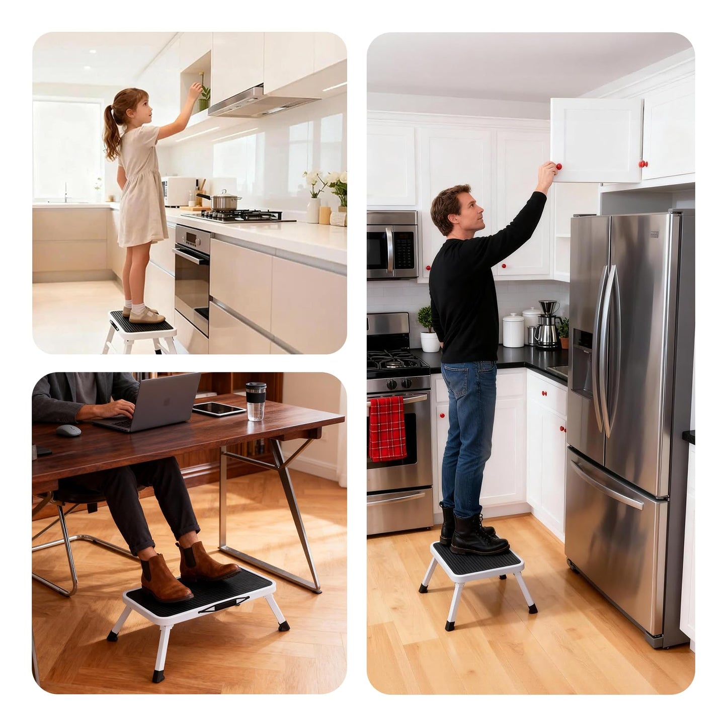 OLIXIS Foldable Step Stool 2 PCS with Non-Slip Platform & Rubber Feet, 1-Step Ladder with Carrying Handle, 330lbs Capacity Sturdy Metal Foldable Stool for RV, Truck, Home Kitchen, Indoor & Outdoor Use