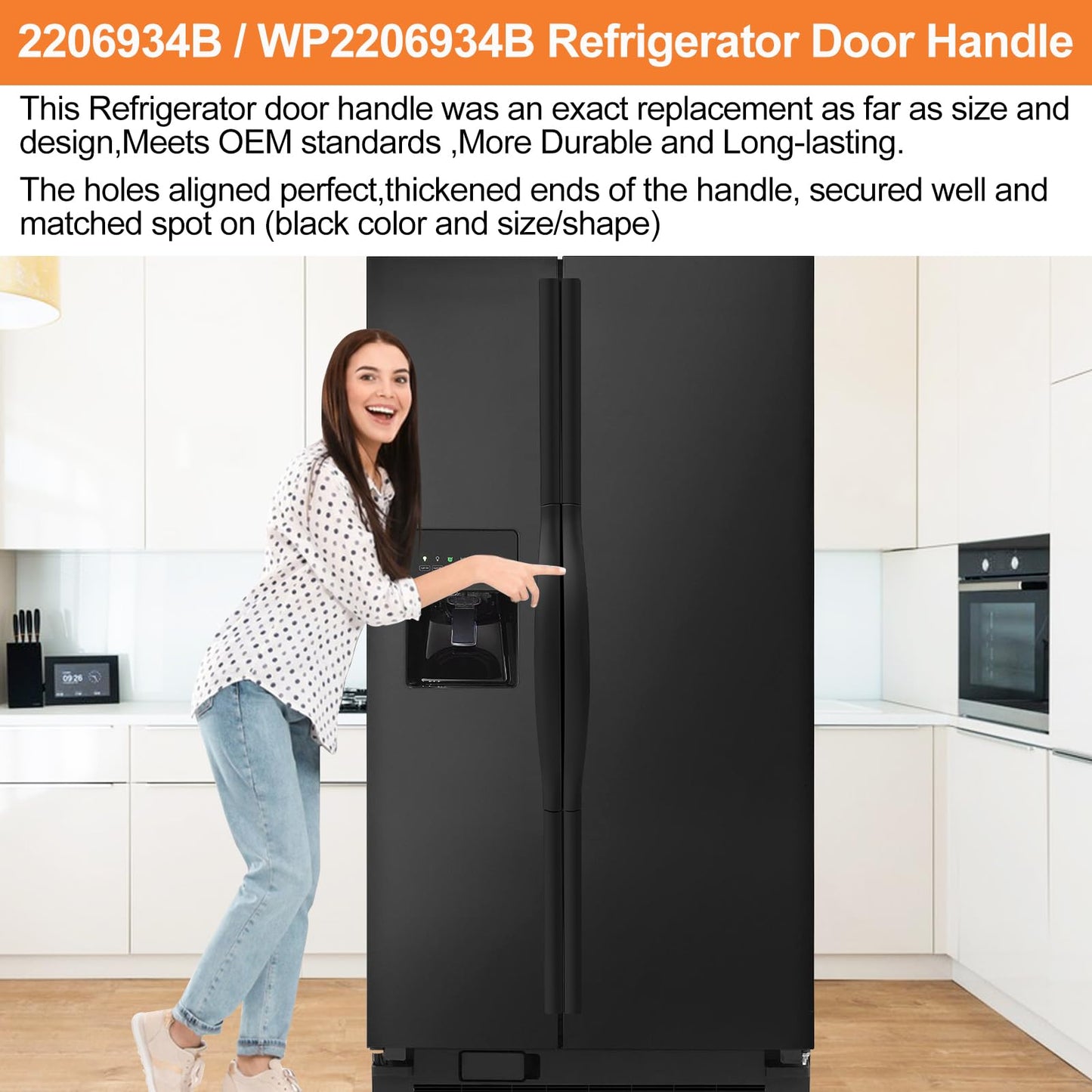 Upgraded WP2206934B Refrigerator Door Handle Compatible with Whirlpool, Kenmore Refrigerator Door Handle Replacement Parts 2206934B Refrigerator Handle Replacement, Reinforced Fridge Door Handle Black
