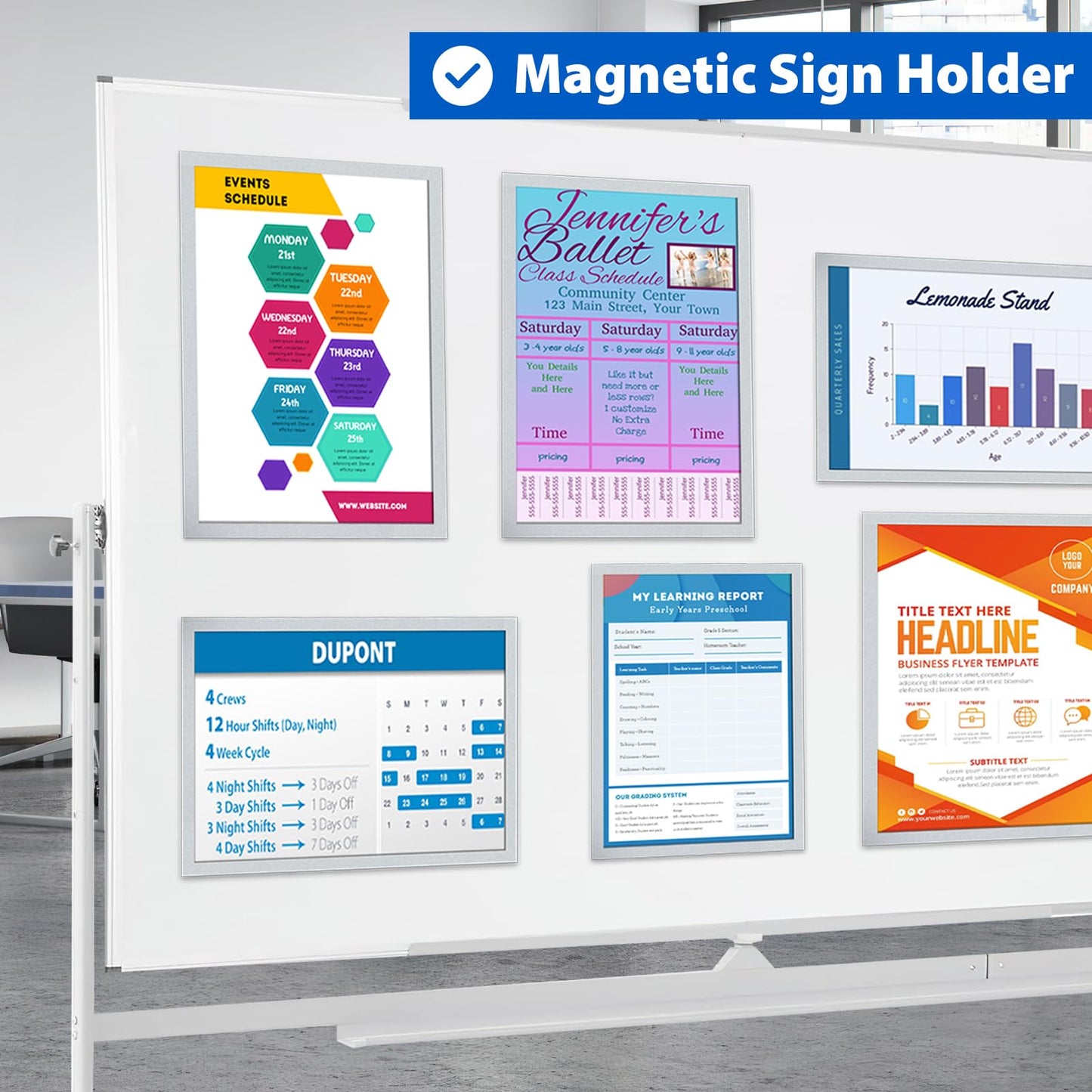 VAIIGO 20 Pack Magnetic Sign Holder 8.5 x 11, Self-Adhesive Magnetic Picture Frame & Document Holder for Wall, Door, Fridge, Glass - Double-Sided Magnetic Frame for Poster & Paper Display (Silver)