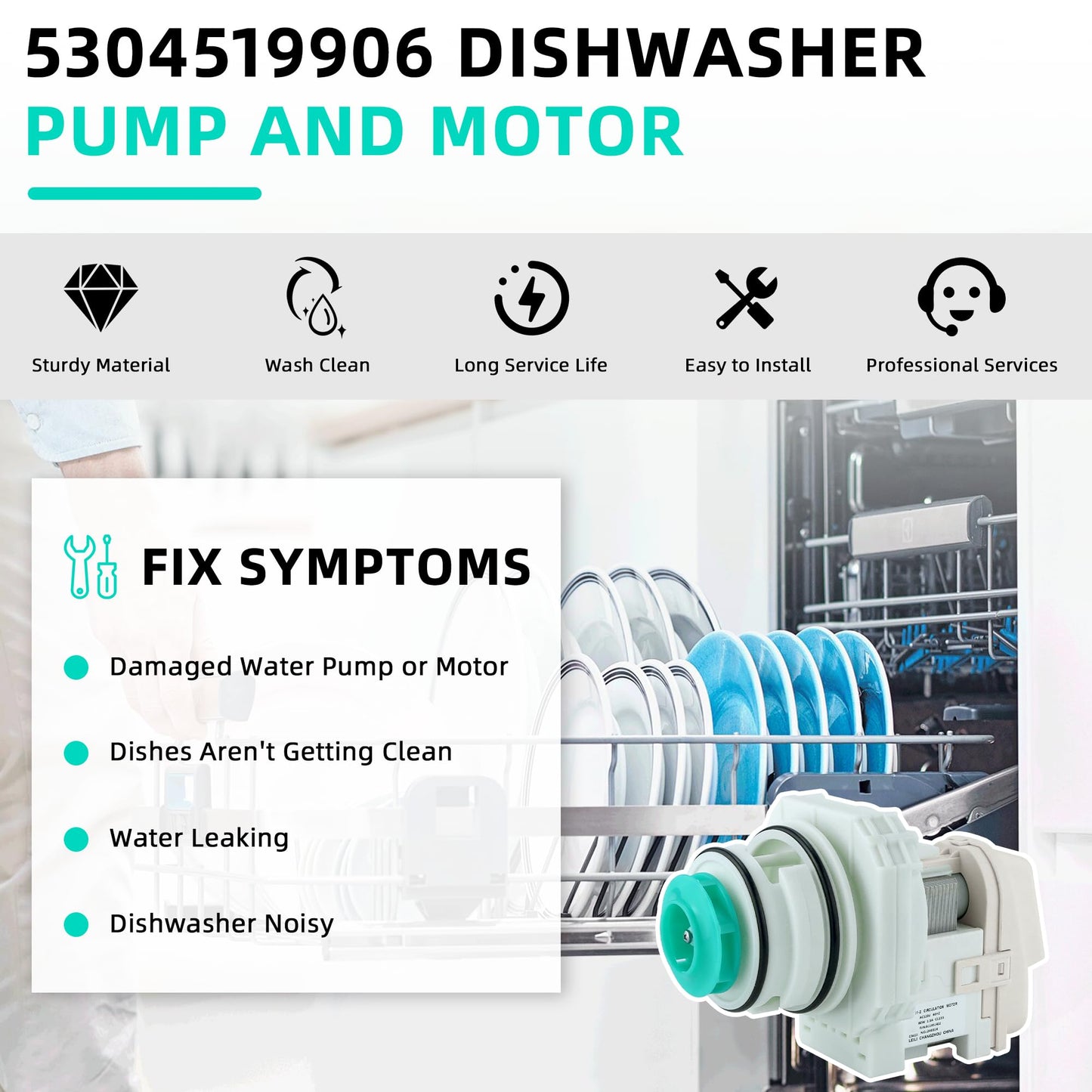 UPGRADE 5304519906 blp11-2 Dishwasher Pump and Motor Assembly Replacement fit for Fri-gidaire Ik-ea White-Westinghouse Water Drain Circulation Pump Replaces A11951402, AP6840161 By Fetechmate