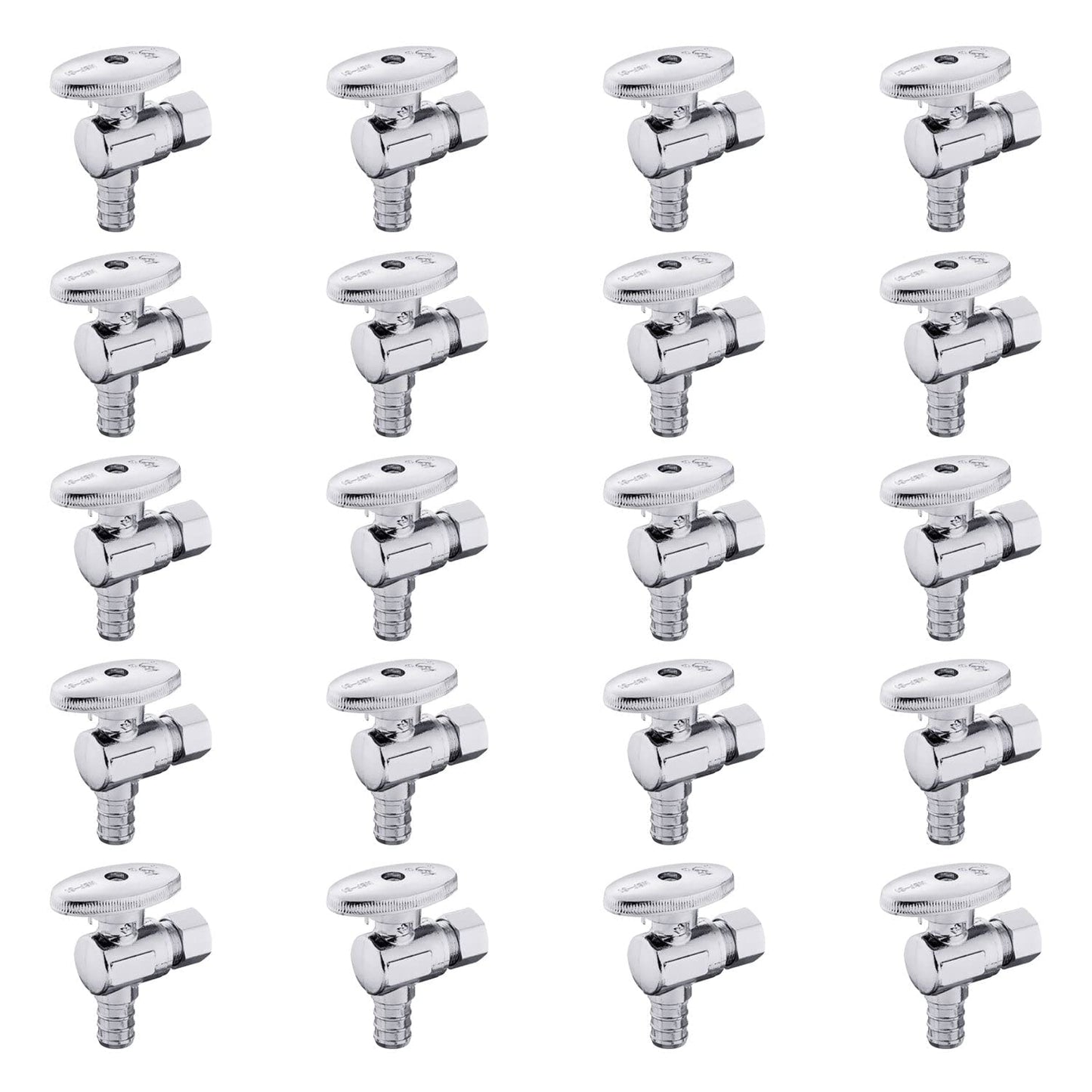 (Pack of 20) EFIELD 1/4 Turn Angle Stop Valve 3/8" OD Compression X 1/2" Pex Chrome Plated Brass,(VALVE076-20PCS)