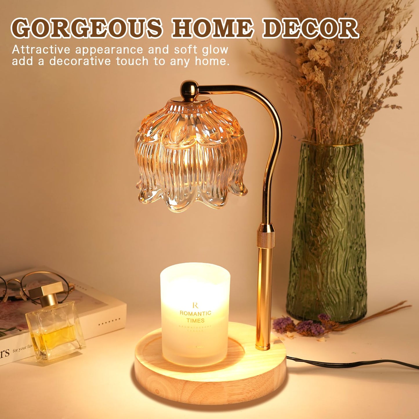 Funistree Flower Candle Warmer Lamp with Timer, Dimmable Candle Lamp Warmer, Christmas Birthday Gifts for Women Mom Her, House Warming for Home Decor, Lotus Wax Warmer for Yankee Candles-Warm Amber