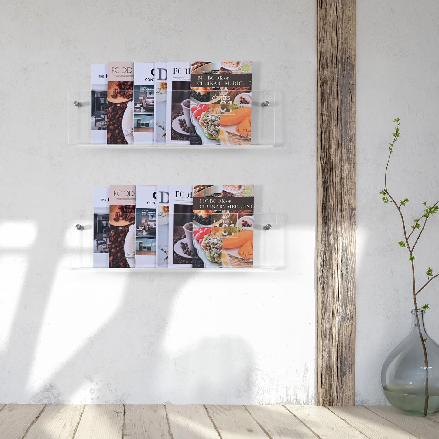 XOHYW 2 Pack 24 Inch Clear Acrylic Magazine Holder, Floating Brochure Display, Invisible Record Holder Magazine Rack, Hanging Bookshelf Literature for Waiting Room, Office, Home