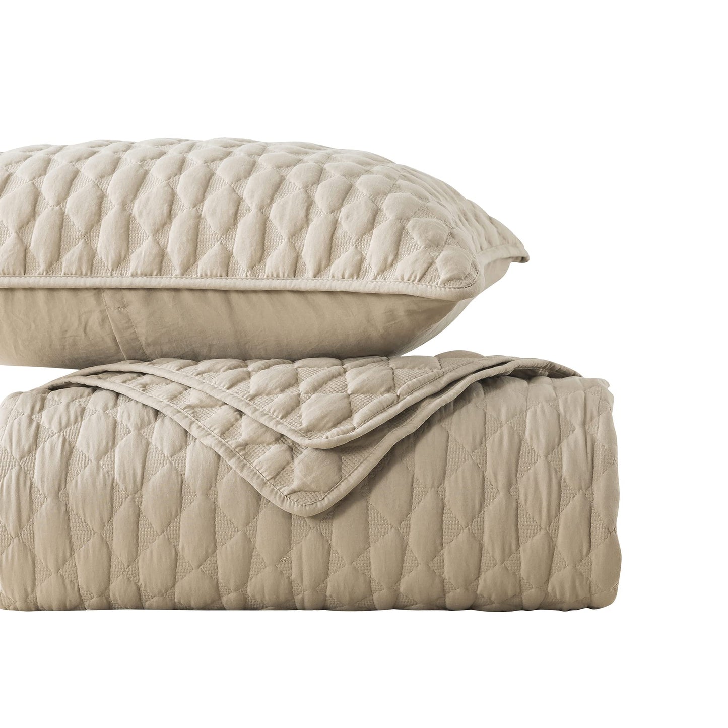 Beige Quilt King Size Bedding Sets with Pillow Shams, Lightweight Soft Bedspread Coverlet, Quilted Blanket Thin Comforter Bed Cover, All Season Summer Spring, Tan Cream, 3 Pieces, 104x90 inches