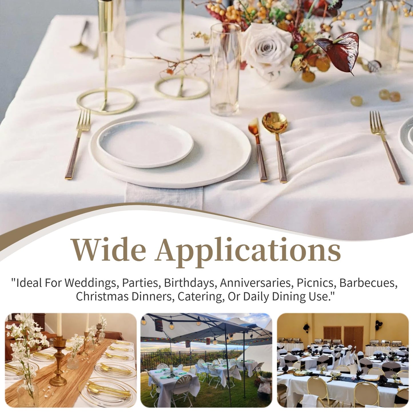 10 Pack White Table Cloth Rectangle Table Cloths for 8 Foot Rectangle Tables 60 X 126 Inch Washable Polyester Table Covers, Reusable & Wrinkle Resistant for Weddings, Parties, Events, and Everyday Use