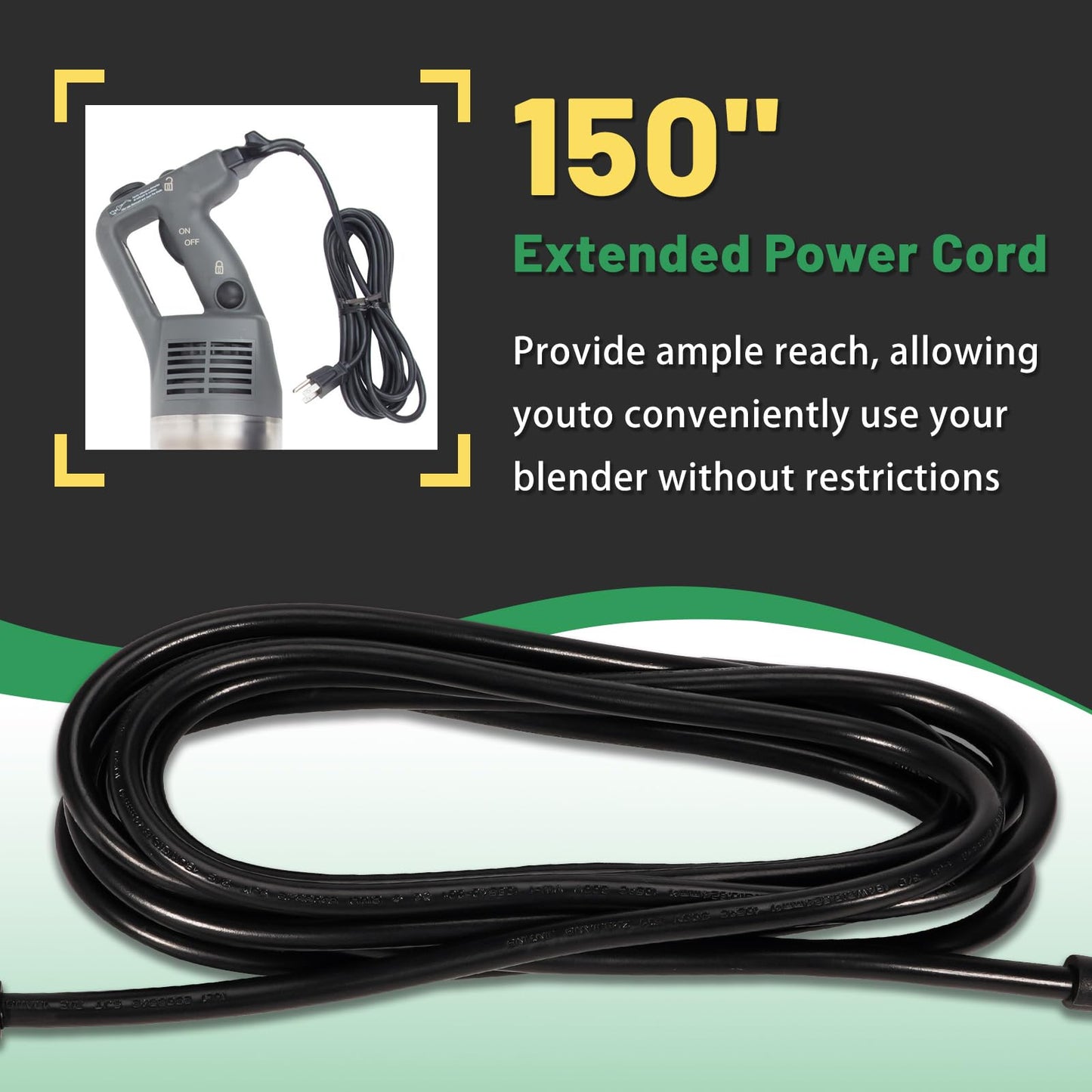 Rendrox 89143 Power Cord Compatible with Robot Coupe MP Series MP350 MP450 MP550 MP600 MP800 Turbo VV Combi, Robot Coupe Immersion Blenders Mixer Cable 120V 150"