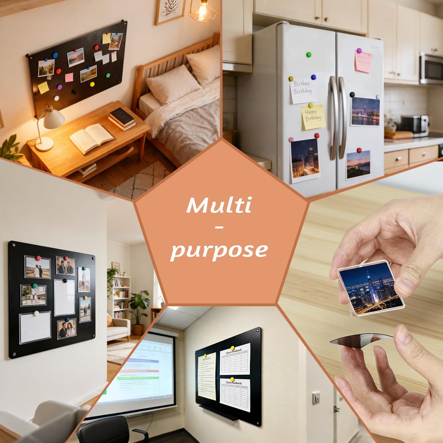 SienFong Magnetic Board for Wall, 4 Pack Large Magnetic Wall Panels, 17.1" x 11.8"Metal Magnetic Bulletin Board for Refrigerator, Compartment, Cabinet etc,Comes with Dual Lock Tape for Easy Hanging