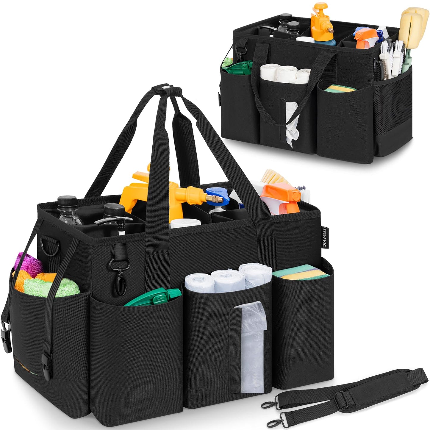 IBVIVIC Wearable Cleaning Caddy Bag for Cleaning Supplies, Large Capacity Cleaning Organizer Tote Bag Simple Kitchen Cleaning Supplies Storage Bag for Cleaners Housekeepers (Black)