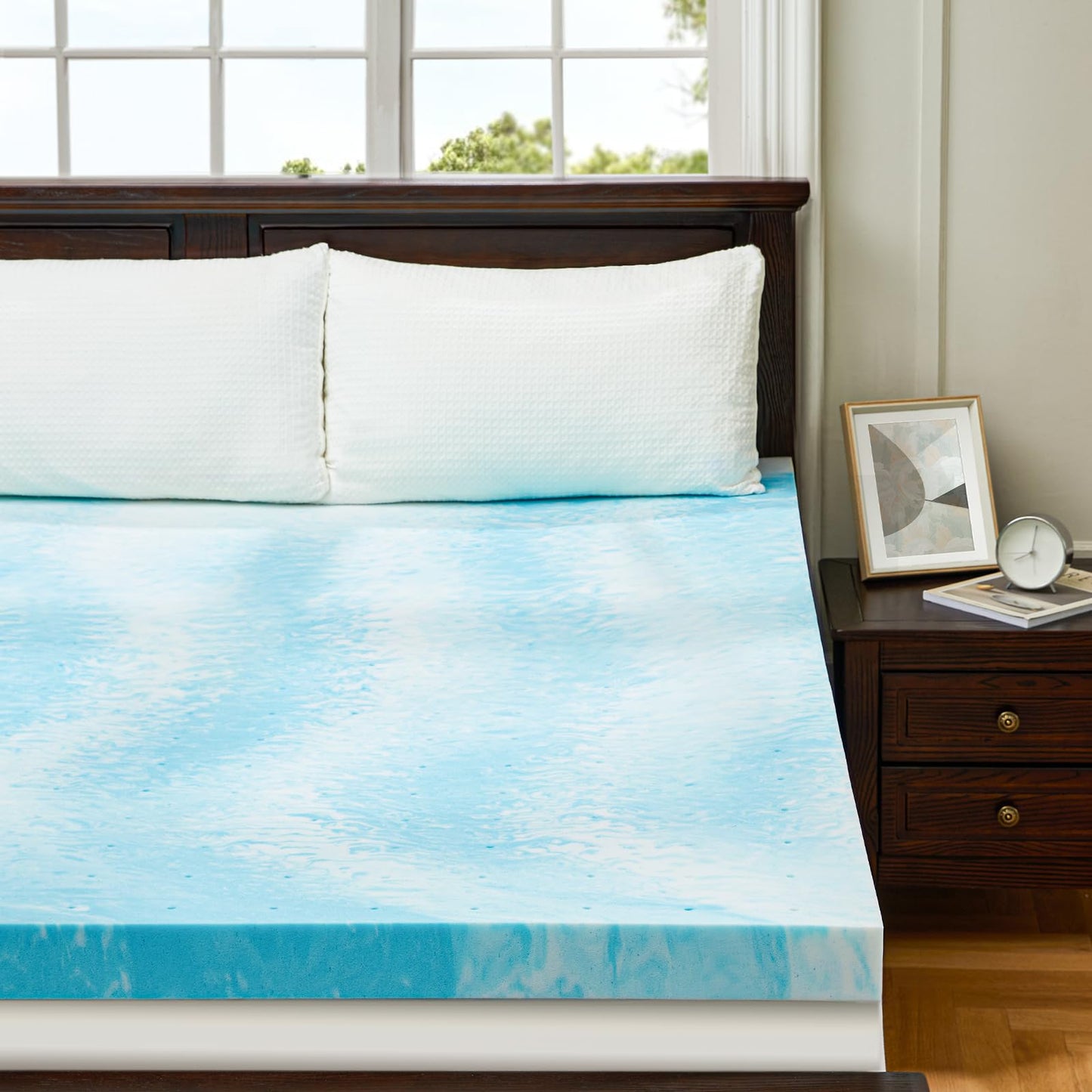 PERLECARE 3 Inch Twin XL Memory Foam Mattress Topper, Cooling Gel Infused Mattress Pad, Ventilated Bed Topper for Pressure Relief, Dorm Room Essentials, Blue
