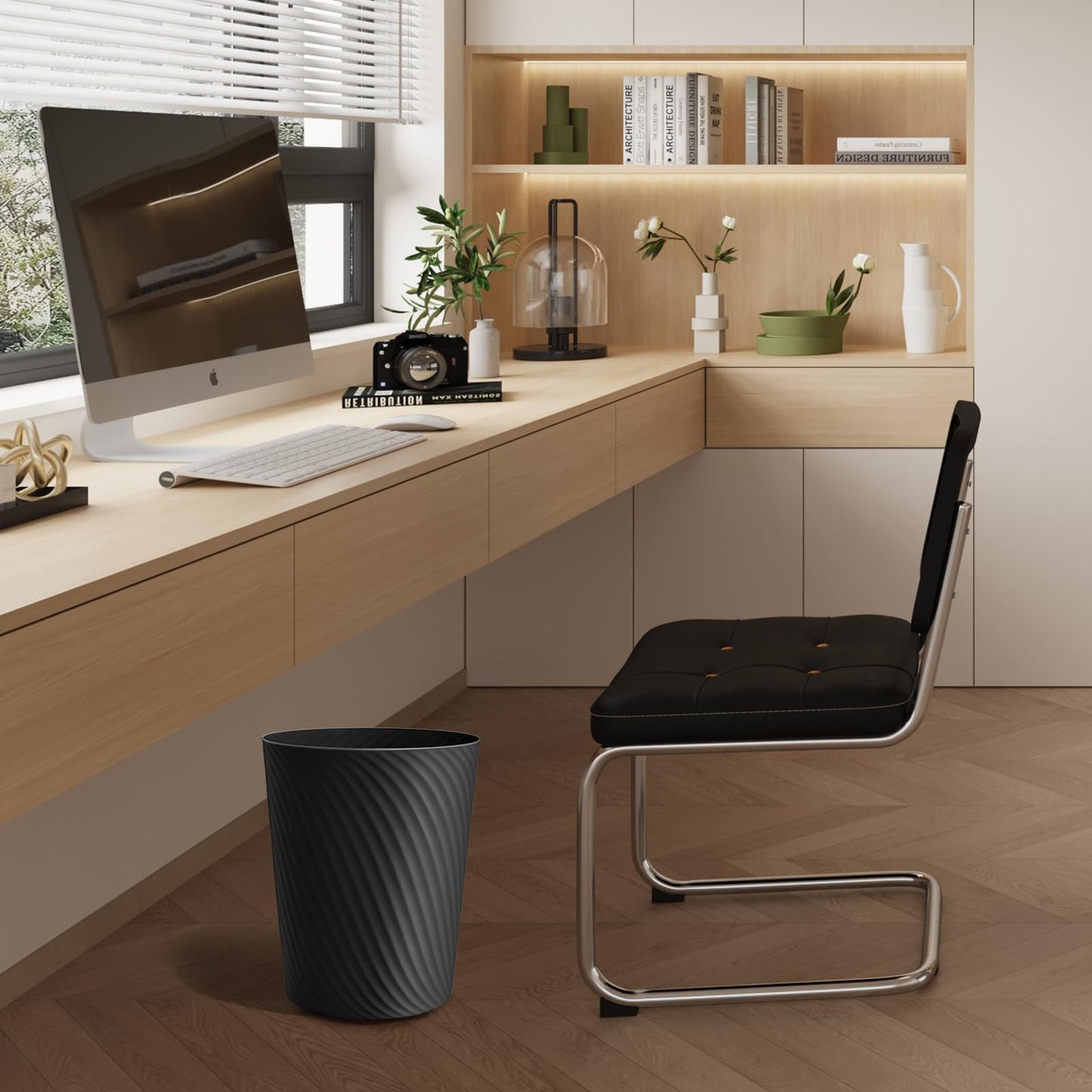 LLNTOU Small Trash Can 1.8 Gallons, Bathroom Trash Can & Garbage Can with 6 Trash Bags, Bedroom Trash Bin & Waste Basket for Office, Bedroom, Living Room, Kitchen, Compact Space (6-Black)