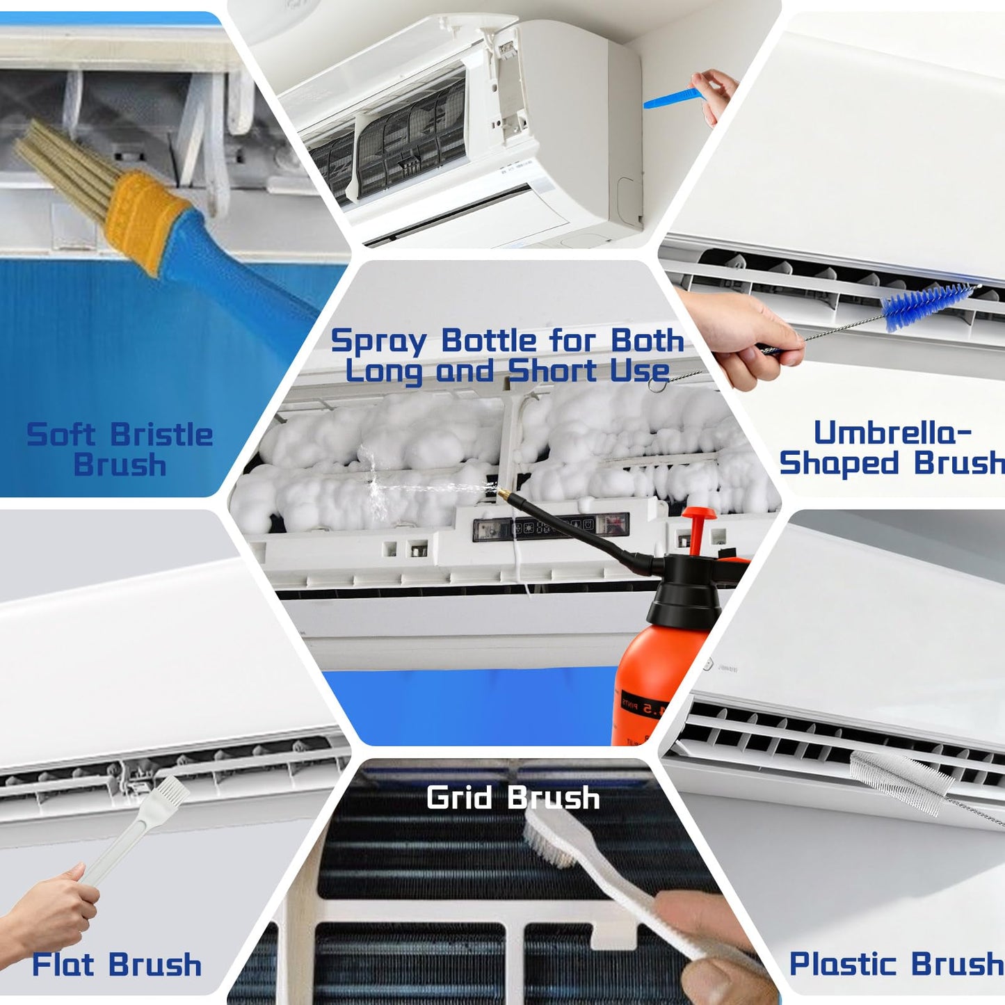 13psc Large Mini Split Cleaning Kit Bag for Home Air Conditioner - Includes Waterproof Cleaning Bag, Vent Brush & Tools for Wall Mounted/Ductless AC Units | Fits Small to Large Split Systems.