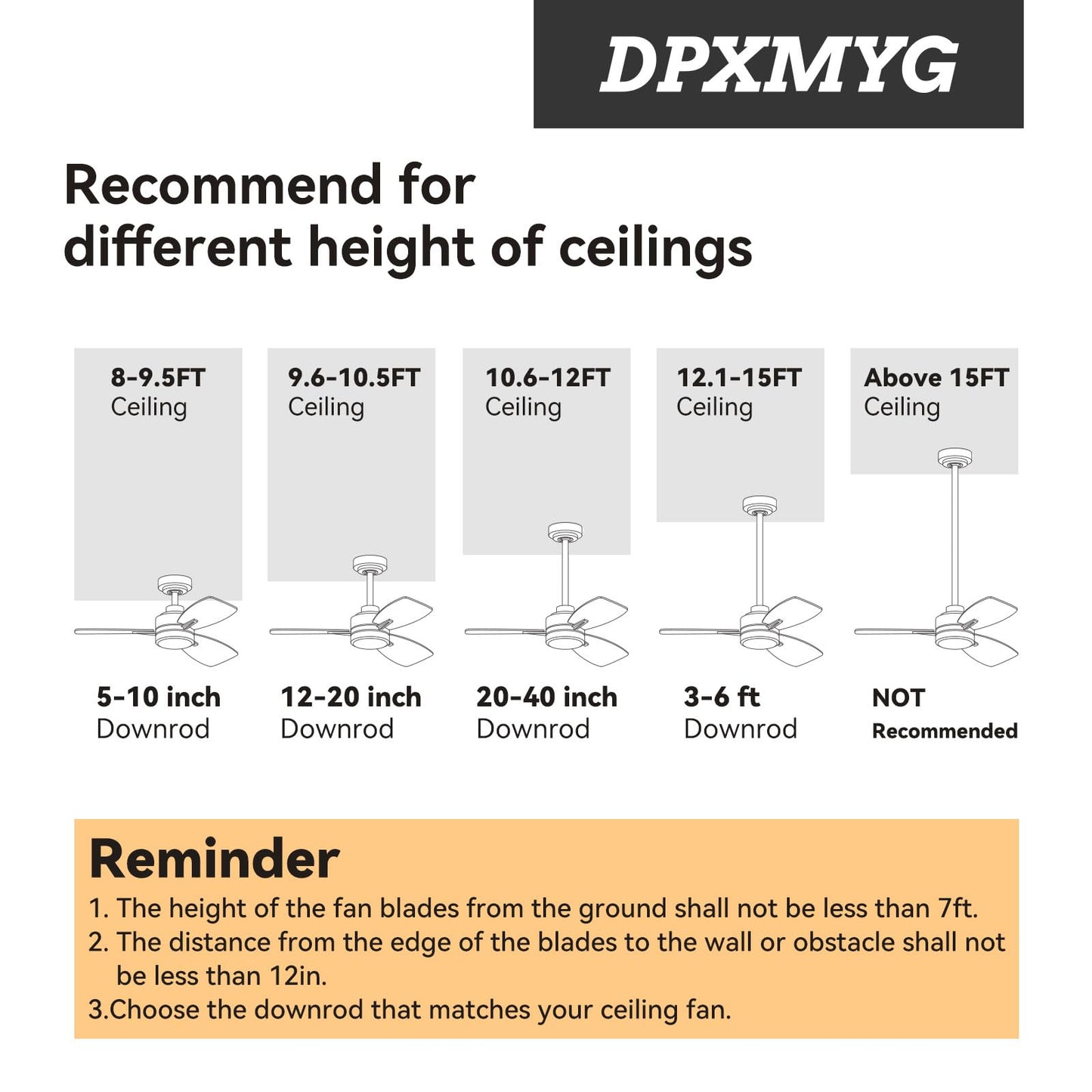 DPXMYG 48 inch Ceiling Fan Downrod, 4 FT Black Downrod for Ceiling Fan, 1 inch Outside Diameter, Boom Suitable for a Wide Range of Fans (Black, Not Threaded)
