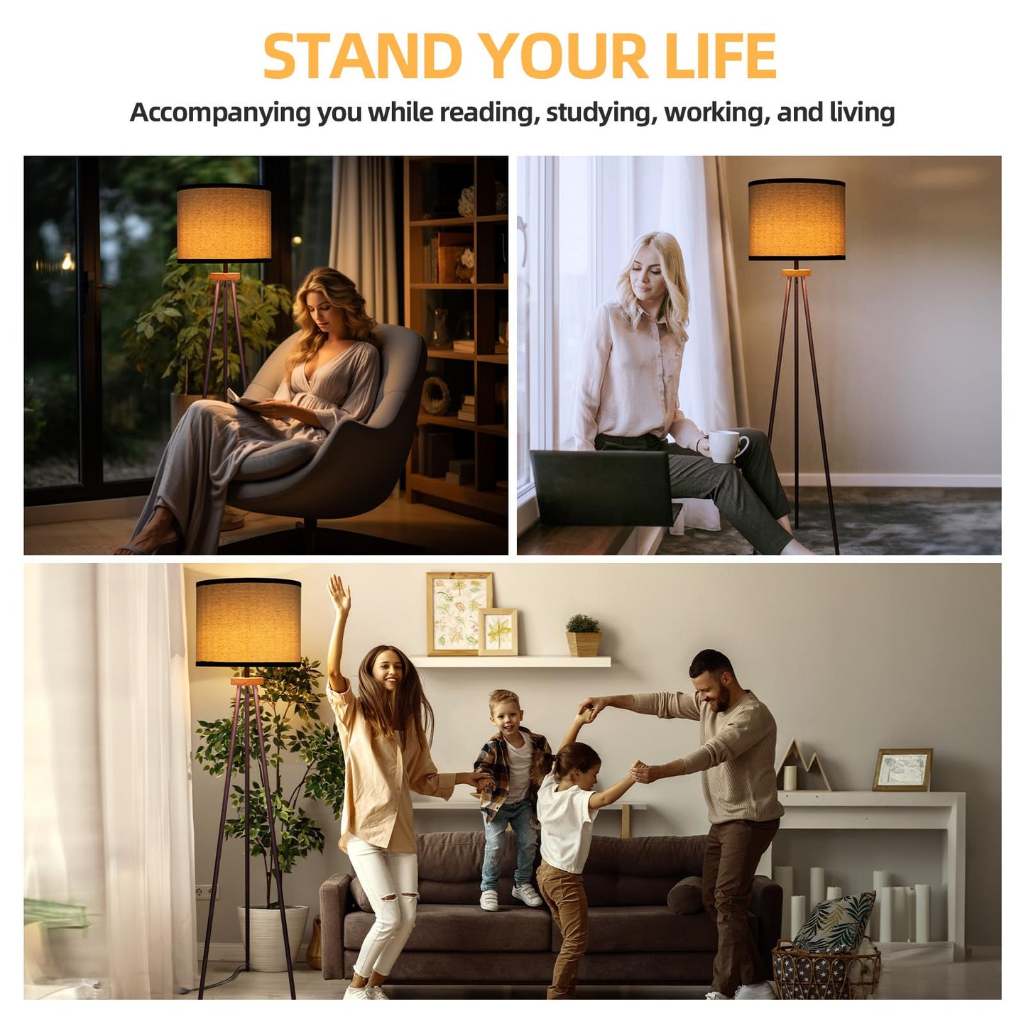 VELXEE Tripod Floor Lamp, Mid Century Standing Lamp, Modern Design Studying Light for Living Room, Bedroom, Study Room and Office