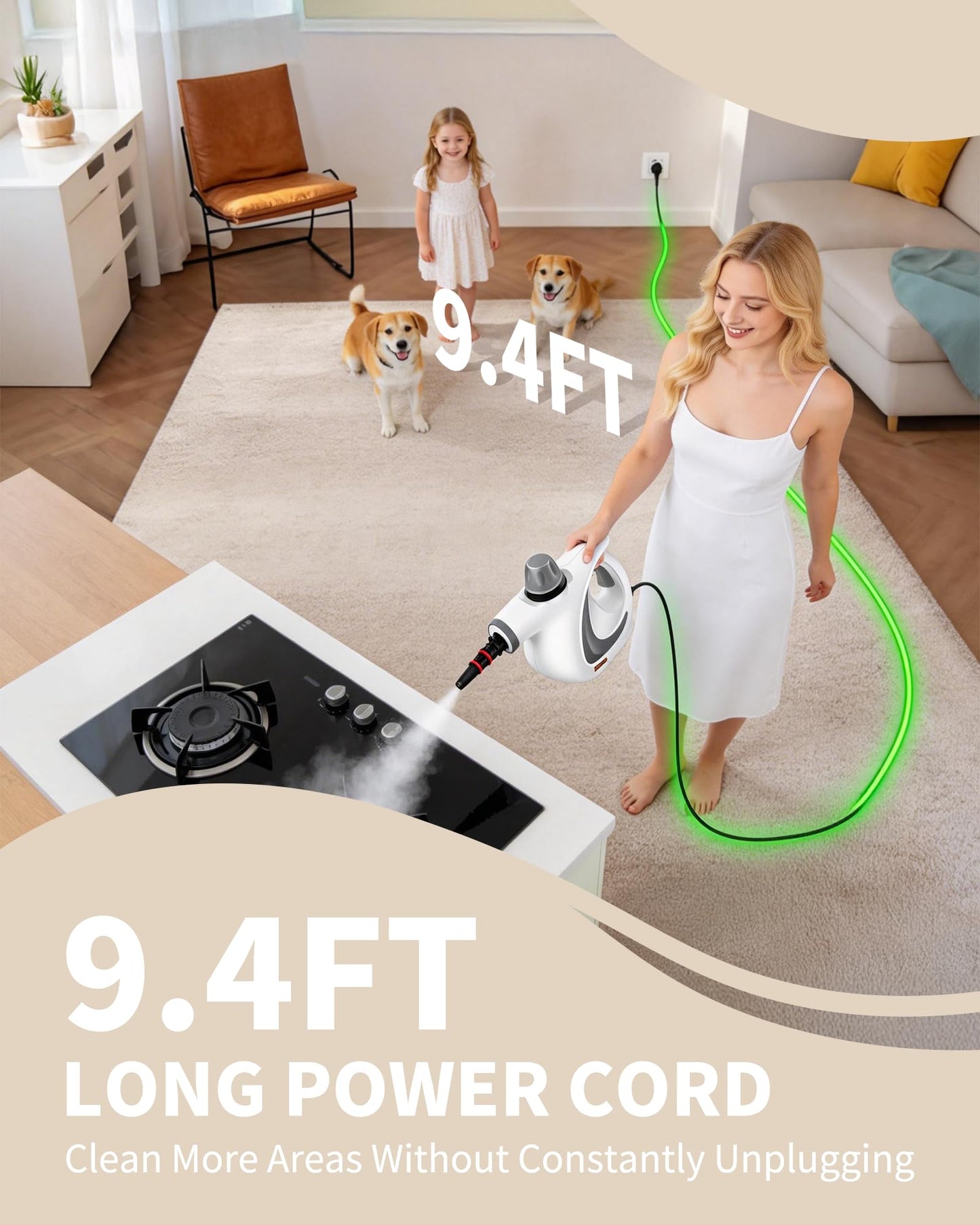 Pressurized Handheld Steam Cleaner for home with 12pcs Accessories & Safety Lock ā Multi-Surface Natural Deep Steamer for Cleaning Car, Furniture, Floor, Upholstery, Tile, Grout, Windows(dark gray)